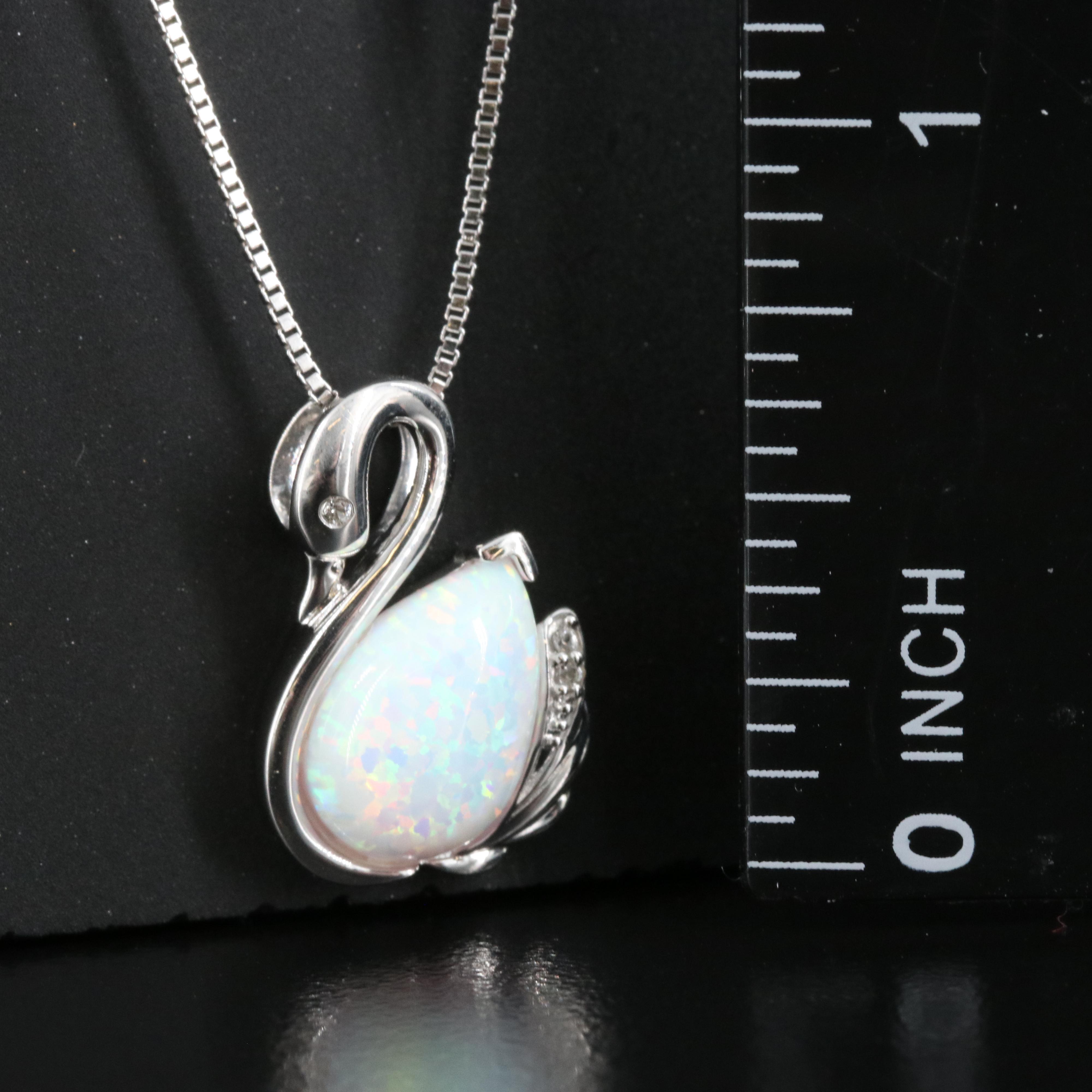 Sterling Opal and Sapphire Swan Pendant Necklace