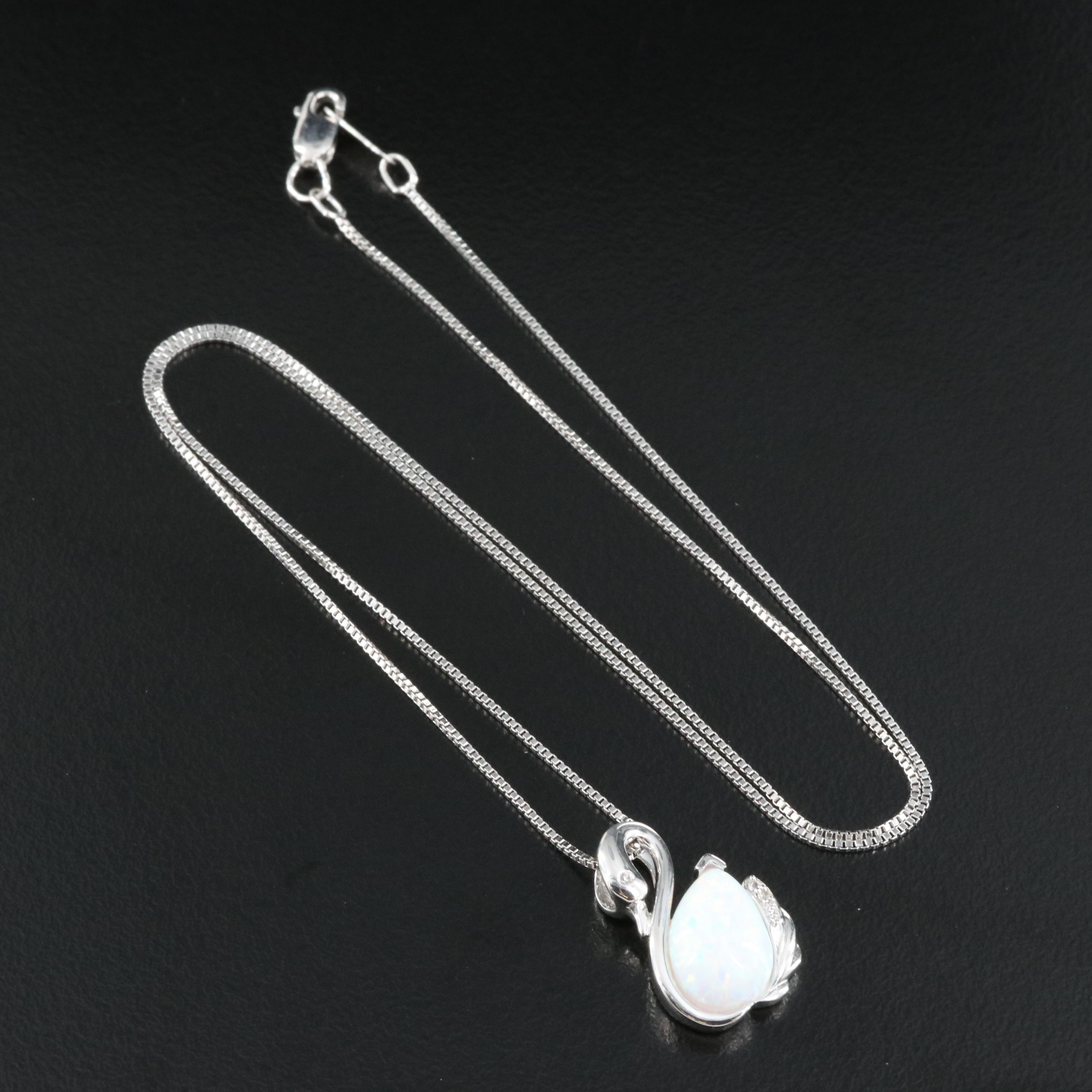 Sterling Opal and Sapphire Swan Pendant Necklace
