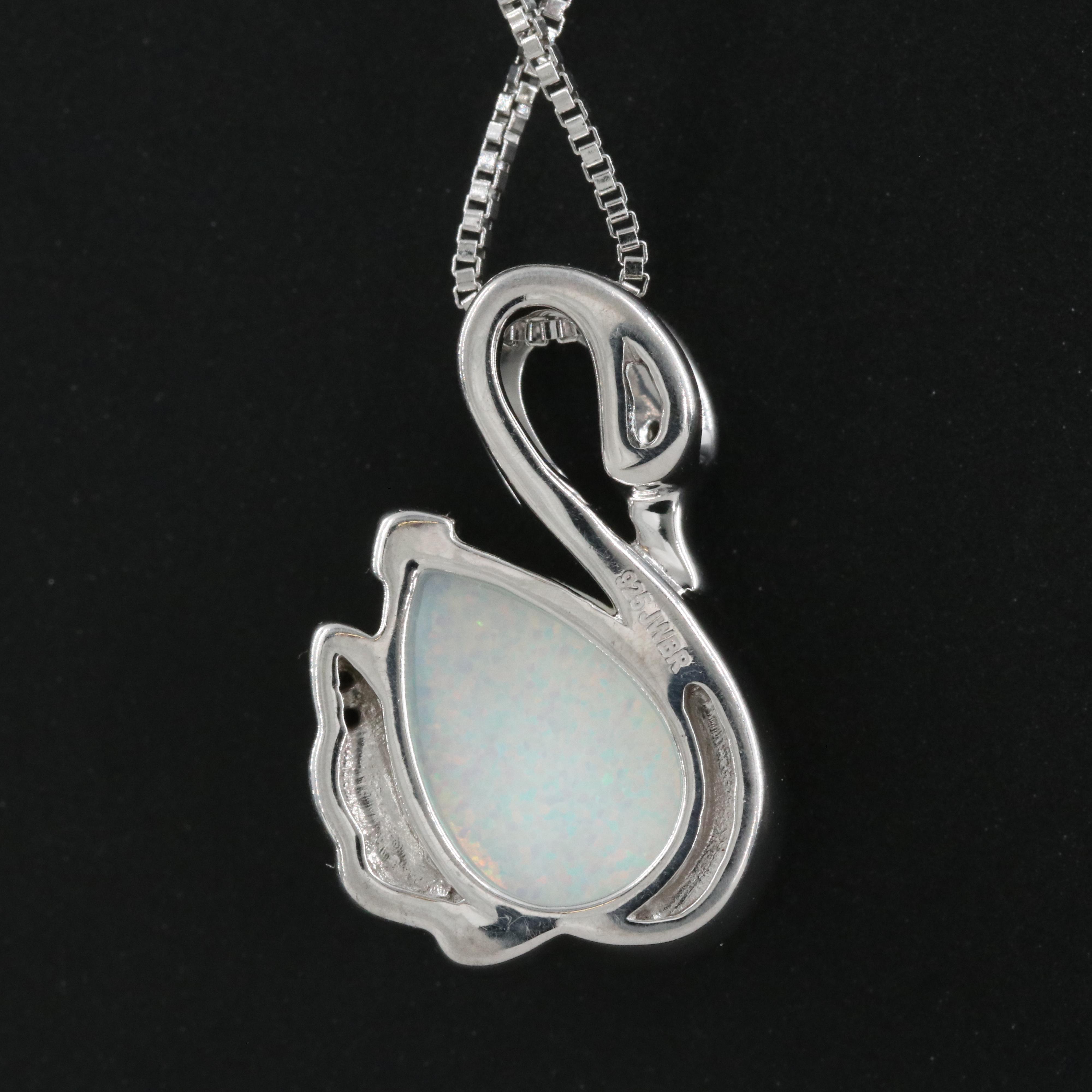 Sterling Opal and Sapphire Swan Pendant Necklace