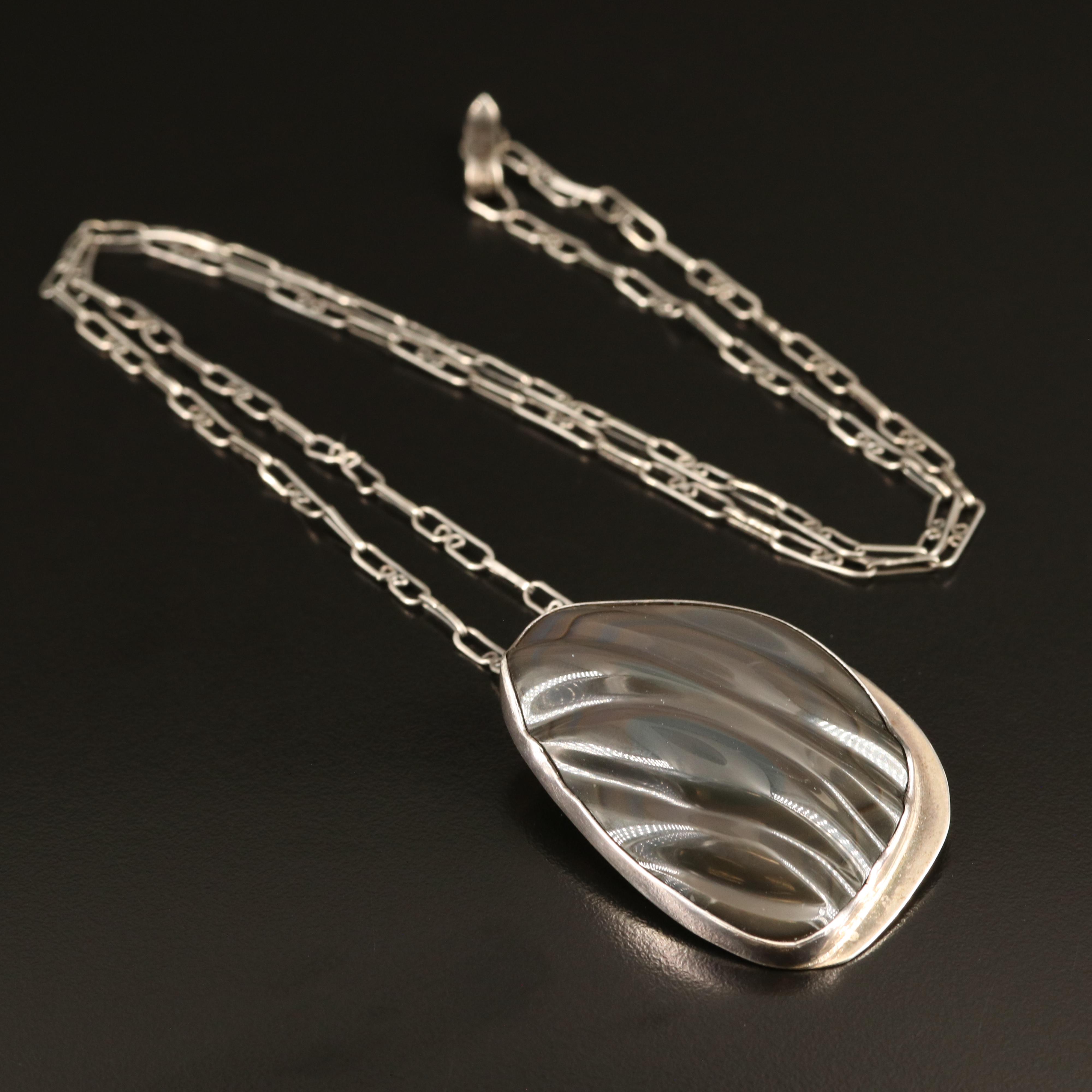 950 Silver Rainbow Obsidian Pendant on Sterling Necklace