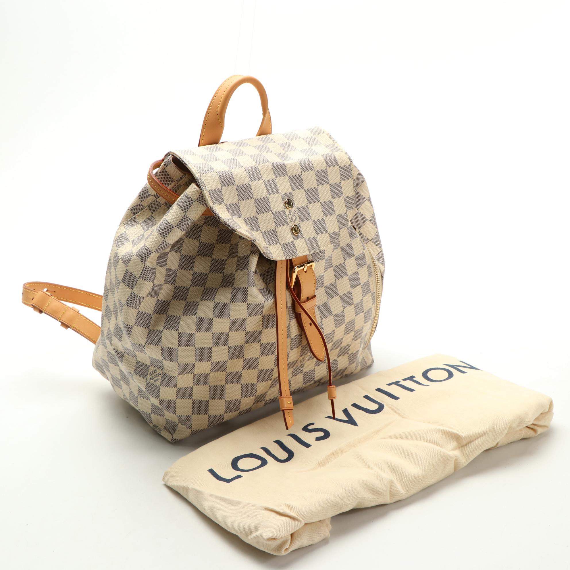 Louis Vuitton Sperone Backpack in Damier Azur Canvas with Vachetta Leather