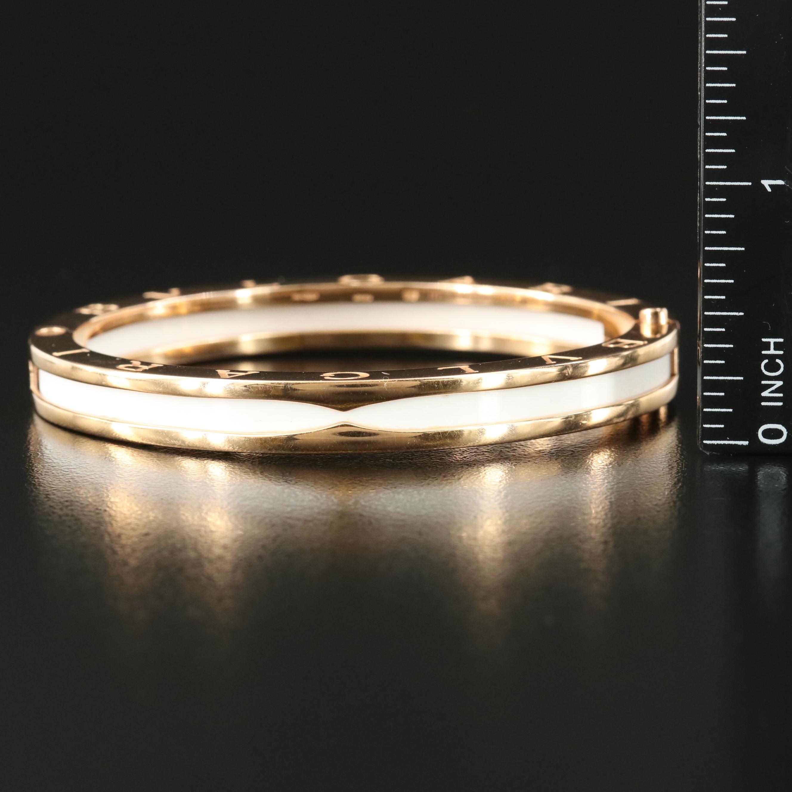 BVLGARI B. Zero1 18K Rose Gold White Enamel Hinged Bangle