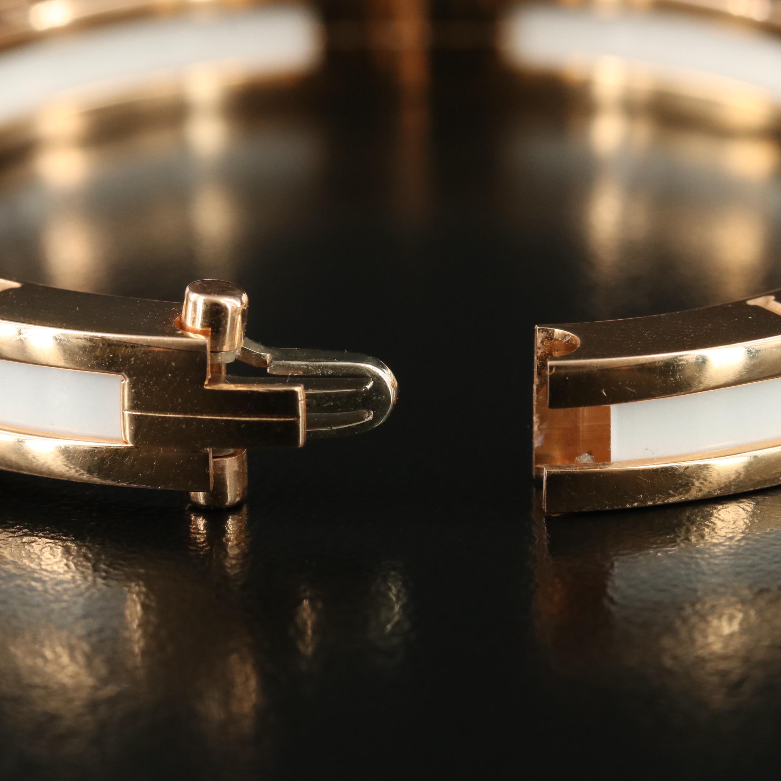 BVLGARI B. Zero1 18K Rose Gold White Enamel Hinged Bangle