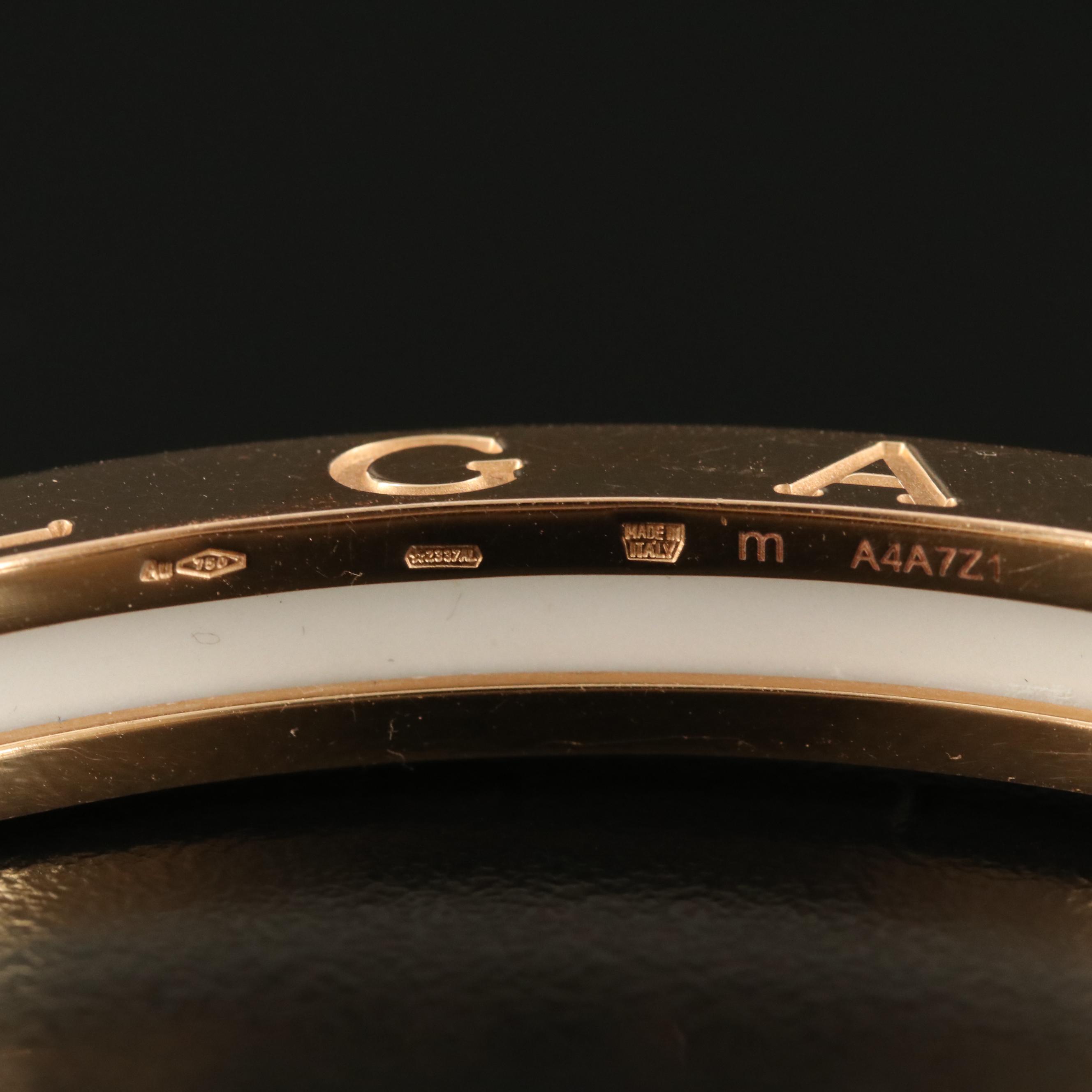 BVLGARI B. Zero1 18K Rose Gold White Enamel Hinged Bangle