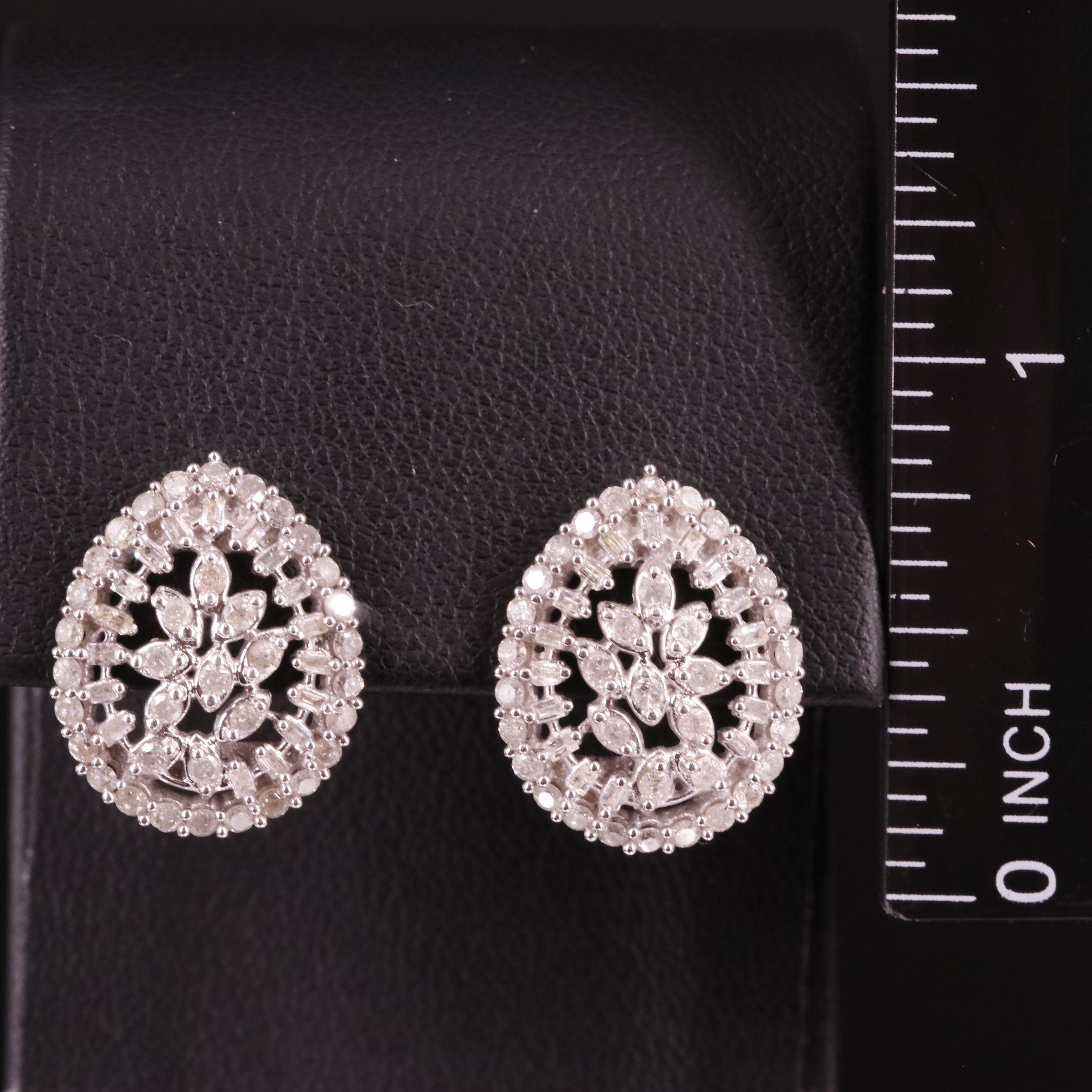 Sterling Diamond Teardrop Cluster Earrings