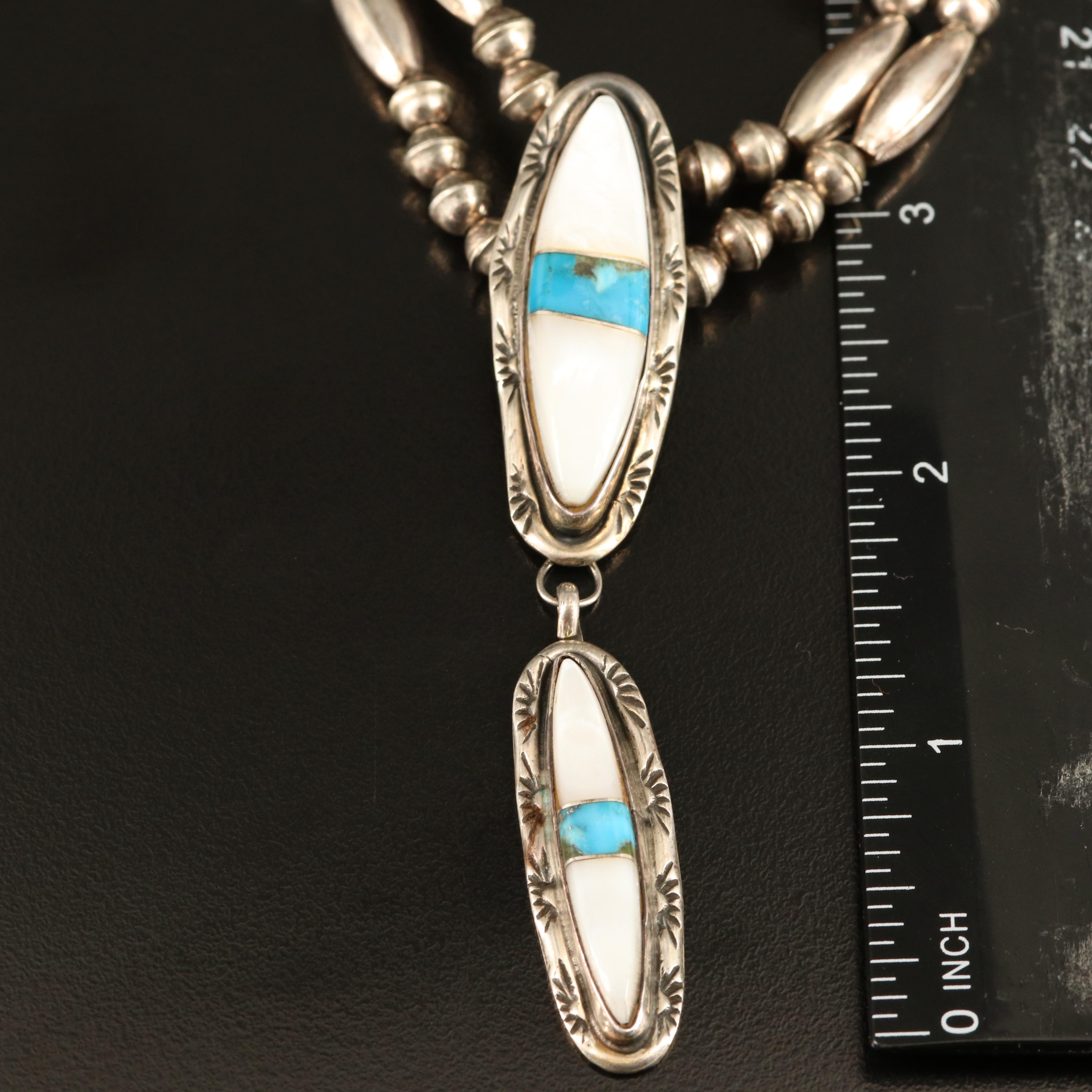 Southwestern Sterling Turquoise and Mother-of-Pearl Necklace