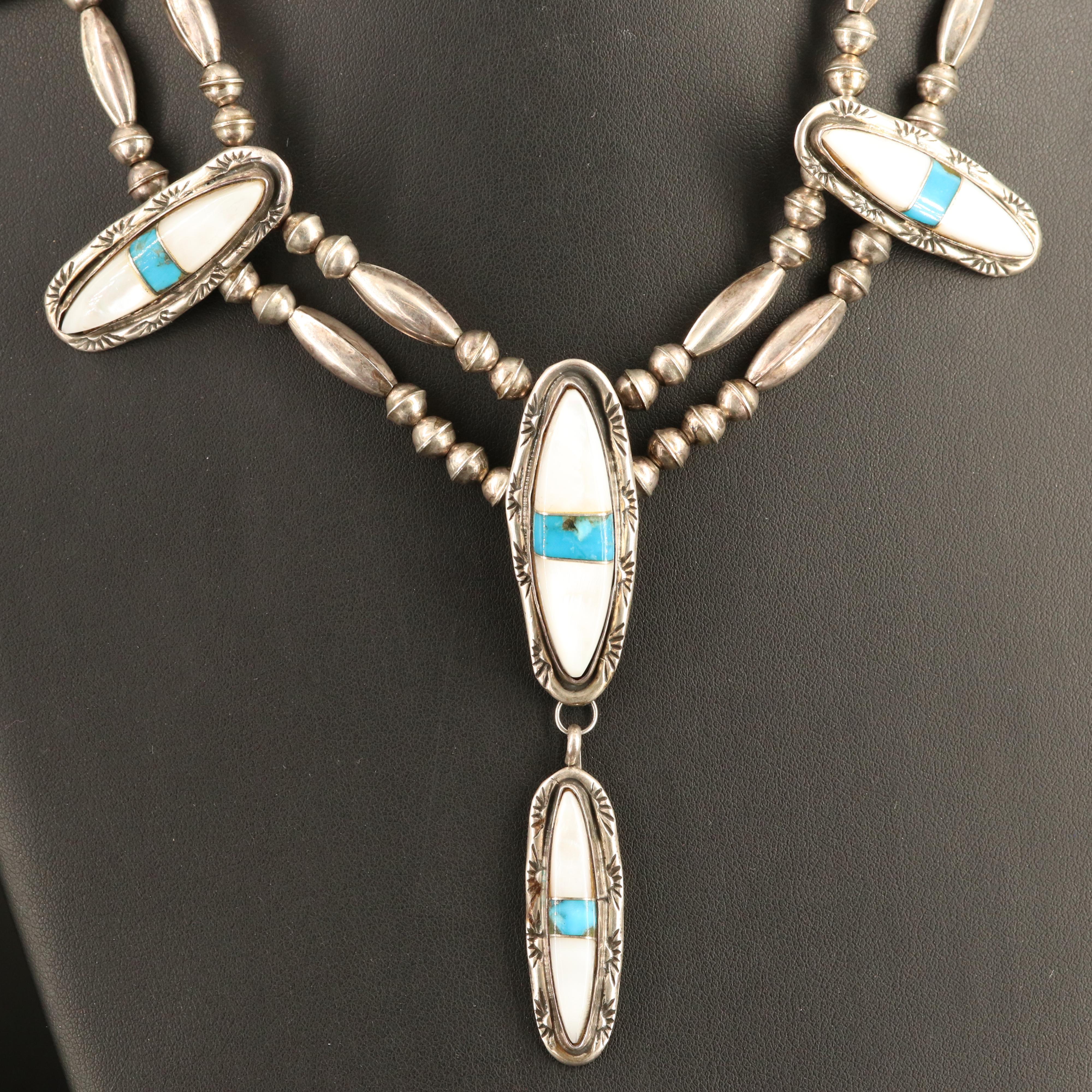 Southwestern Sterling Turquoise and Mother-of-Pearl Necklace