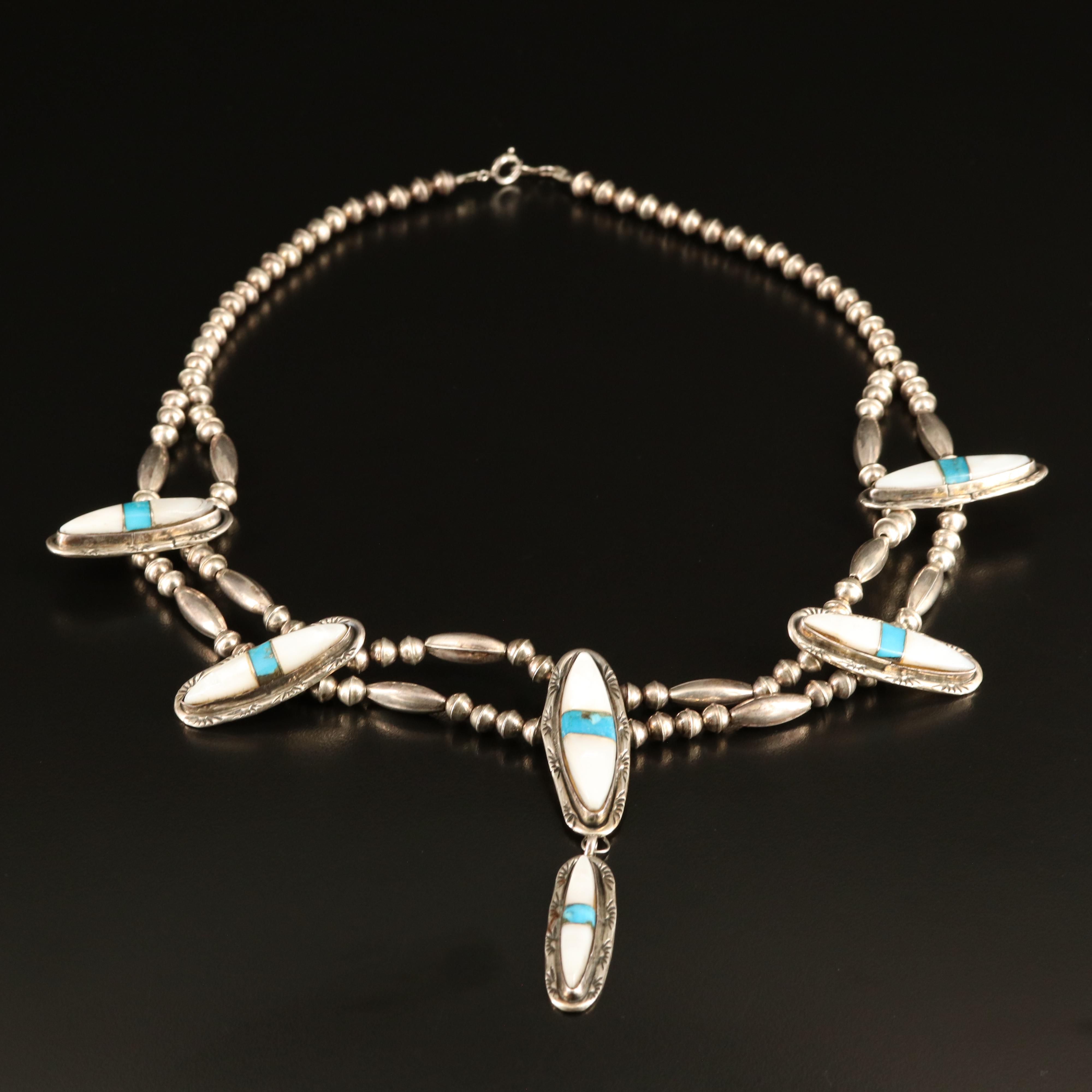 Southwestern Sterling Turquoise and Mother-of-Pearl Necklace
