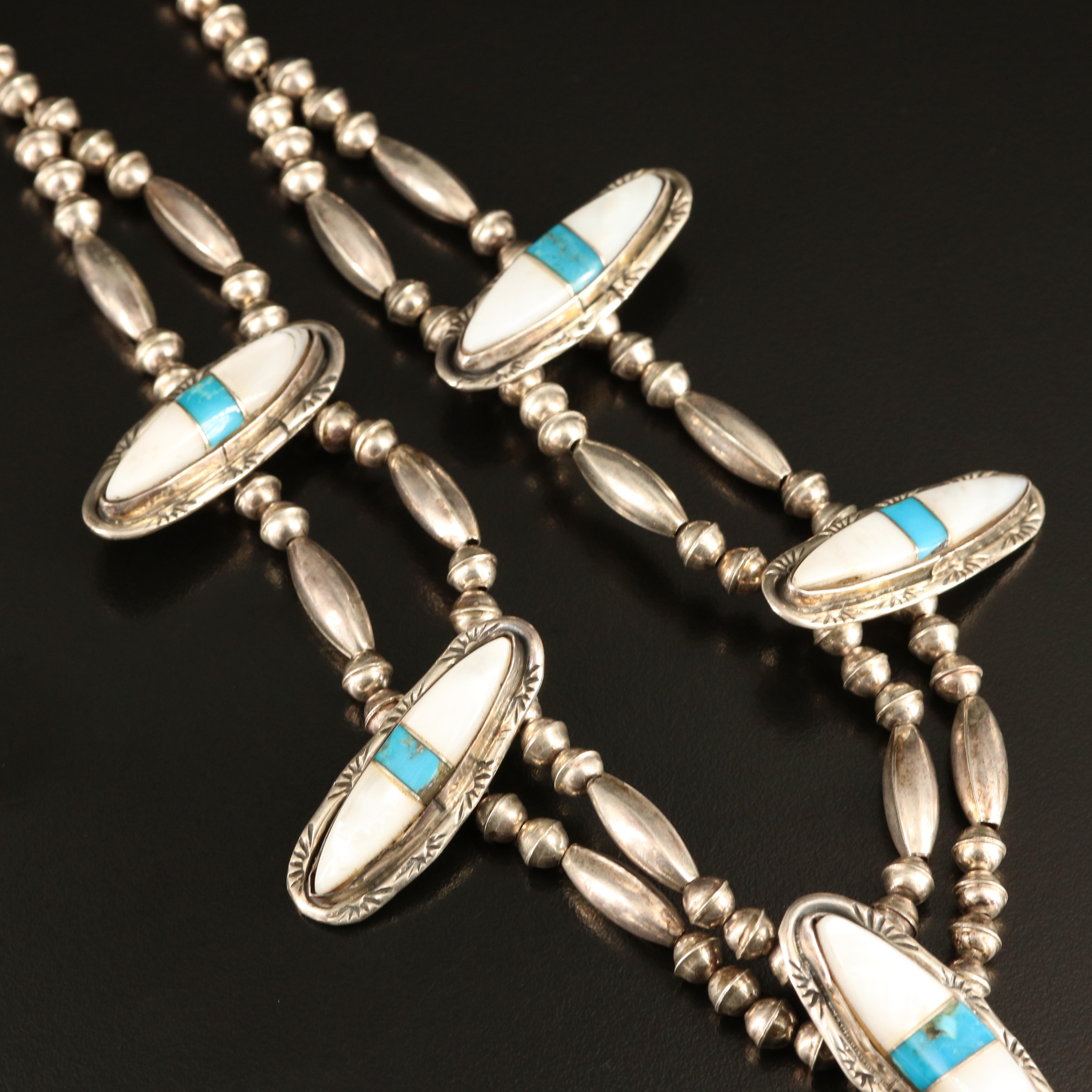 Southwestern Sterling Turquoise and Mother-of-Pearl Necklace