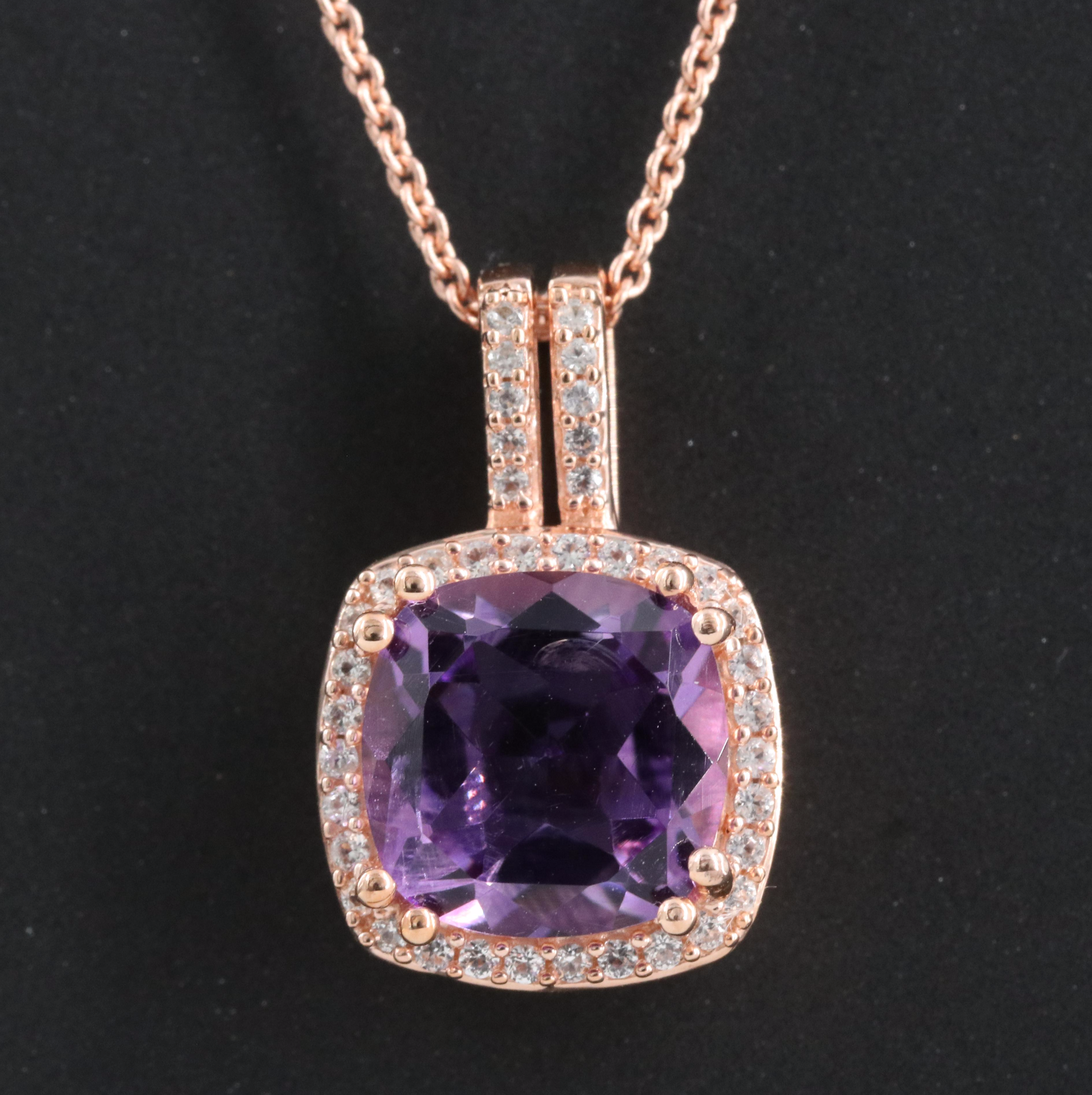 Sterling Amethyst and Sapphire Pendant Necklace