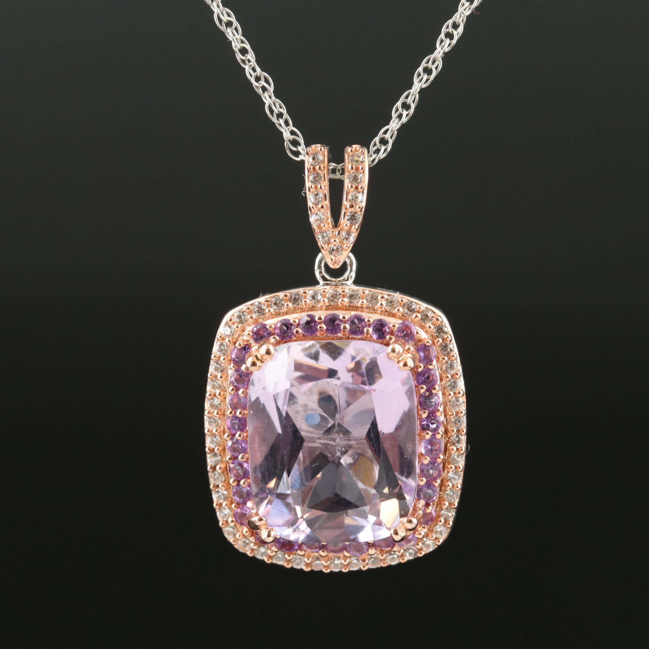 Sterling Amethyst and Sapphire Pendant Necklace