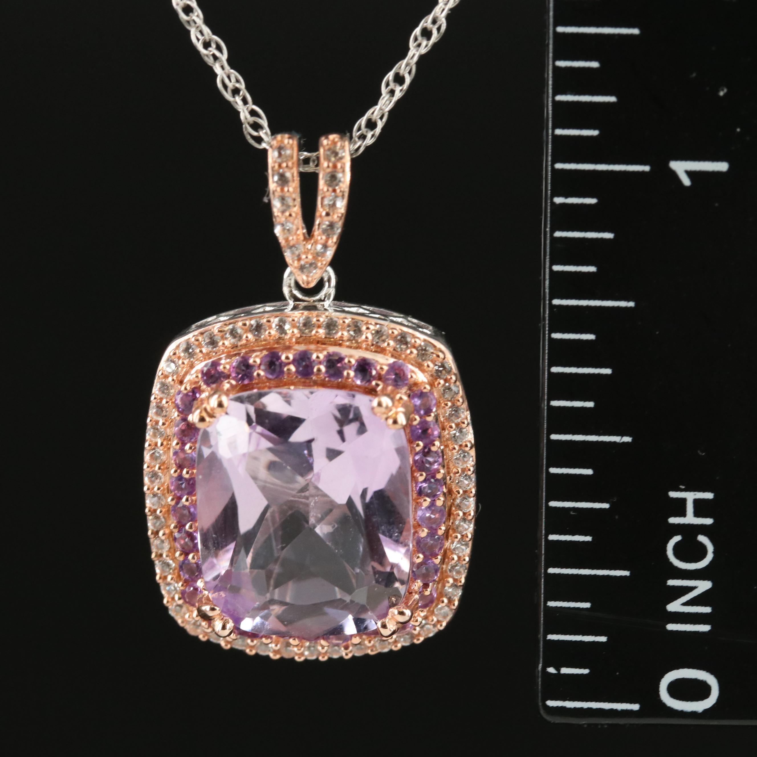 Sterling Amethyst and Sapphire Pendant Necklace