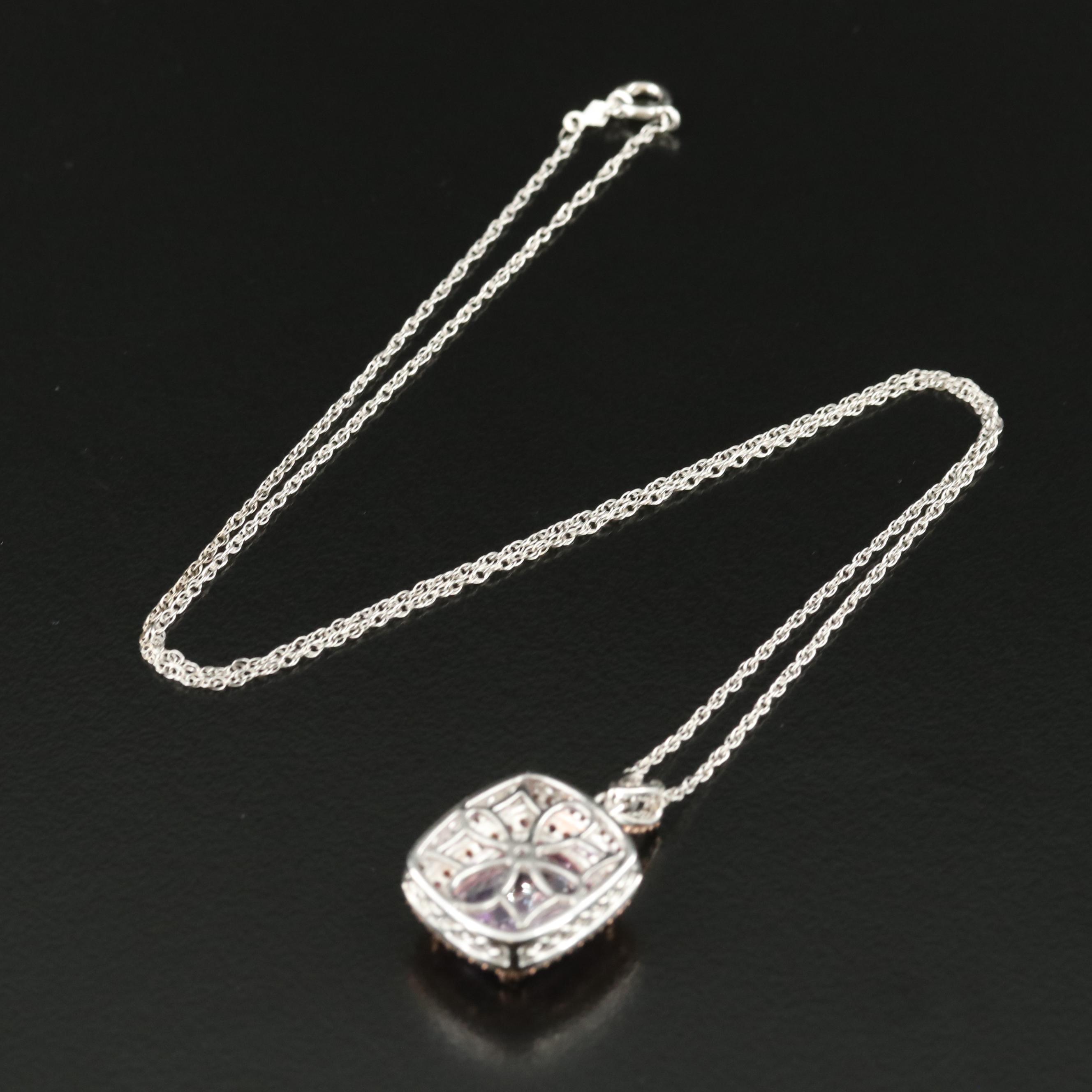 Sterling Amethyst and Sapphire Pendant Necklace