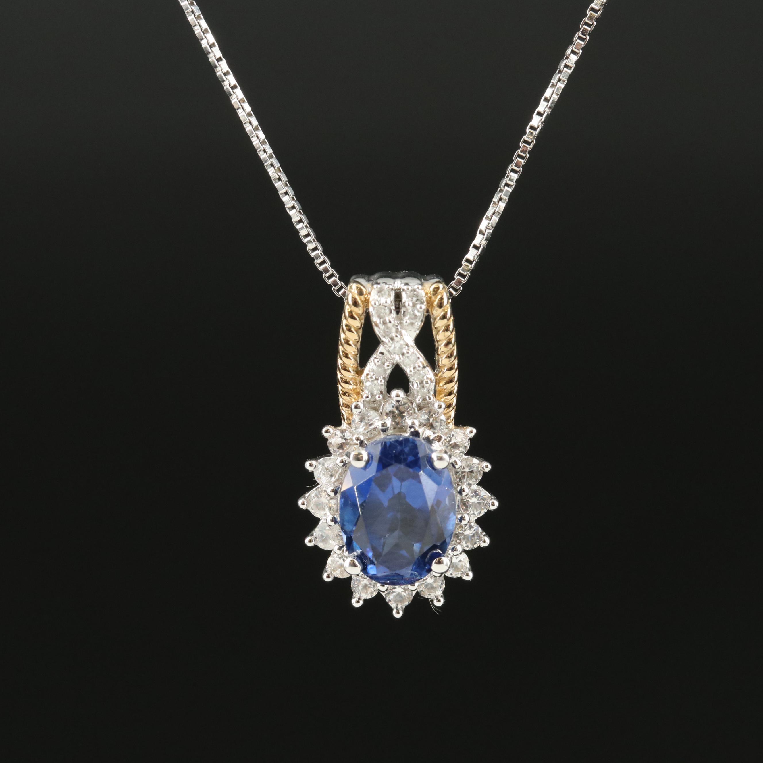 Sterling Sapphire and Diamond Pendant Necklace