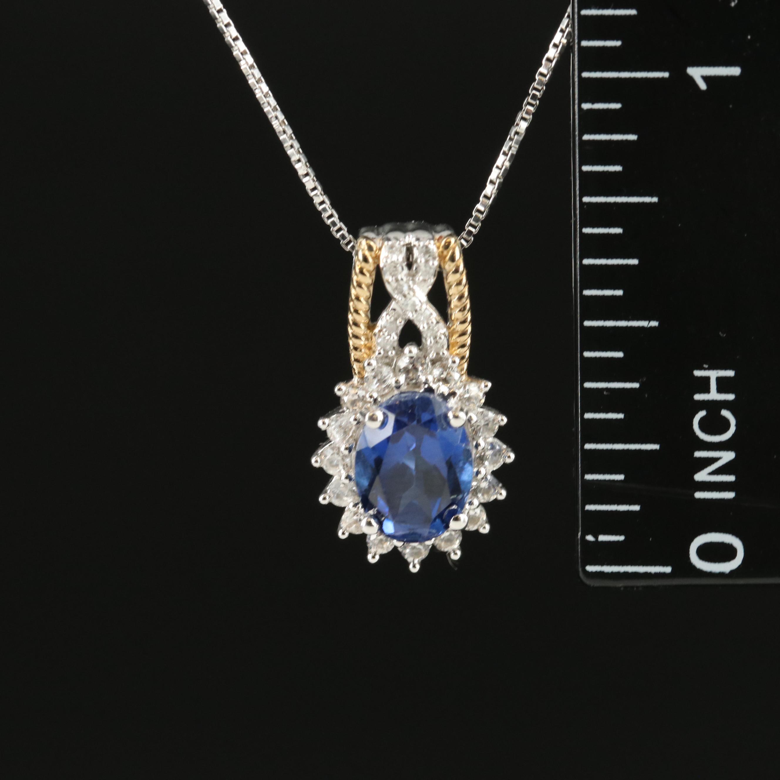 Sterling Sapphire and Diamond Pendant Necklace