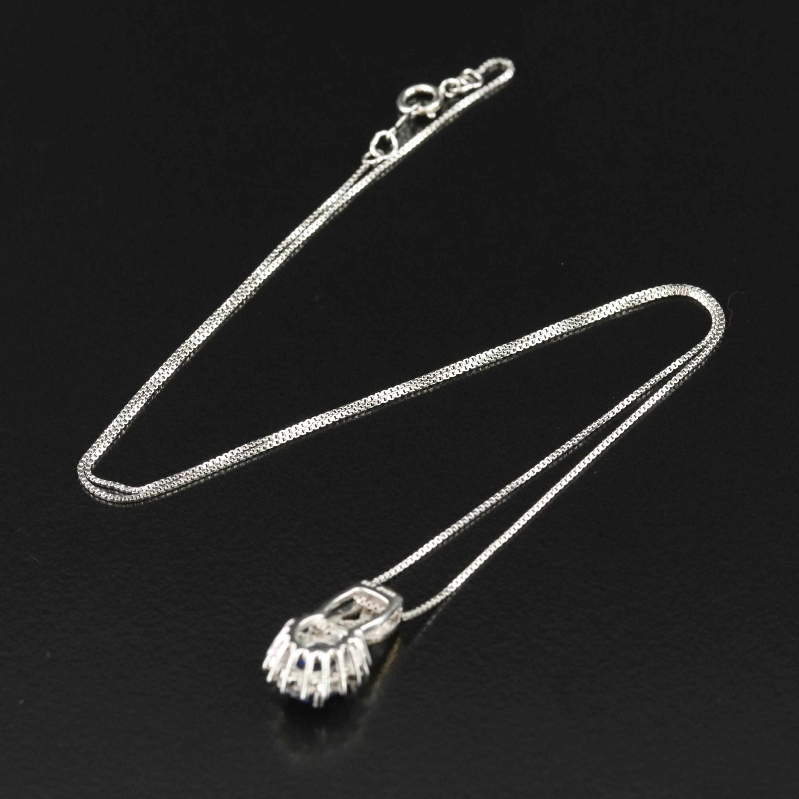 Sterling Sapphire and Diamond Pendant Necklace