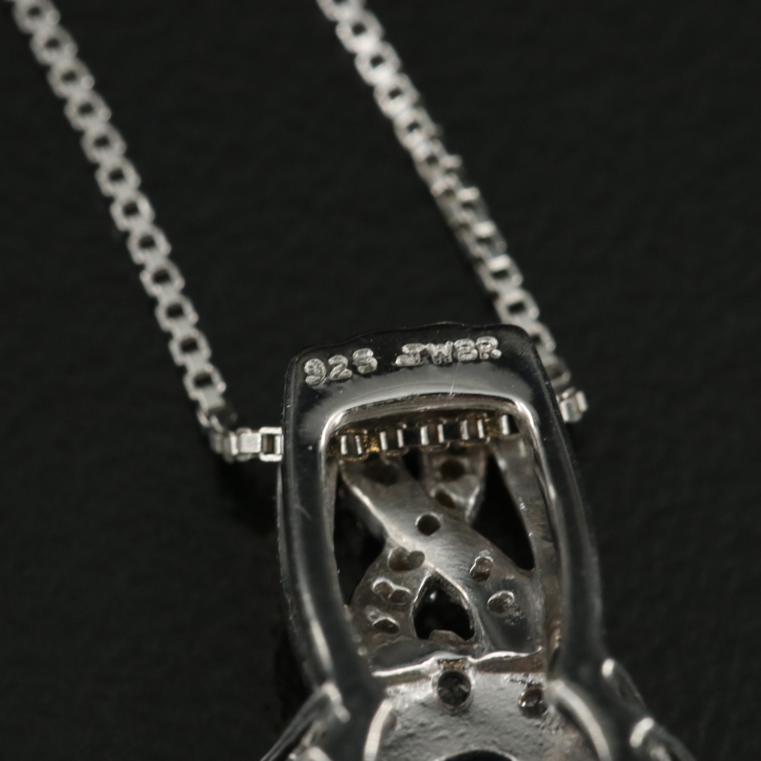 Sterling Sapphire and Diamond Pendant Necklace