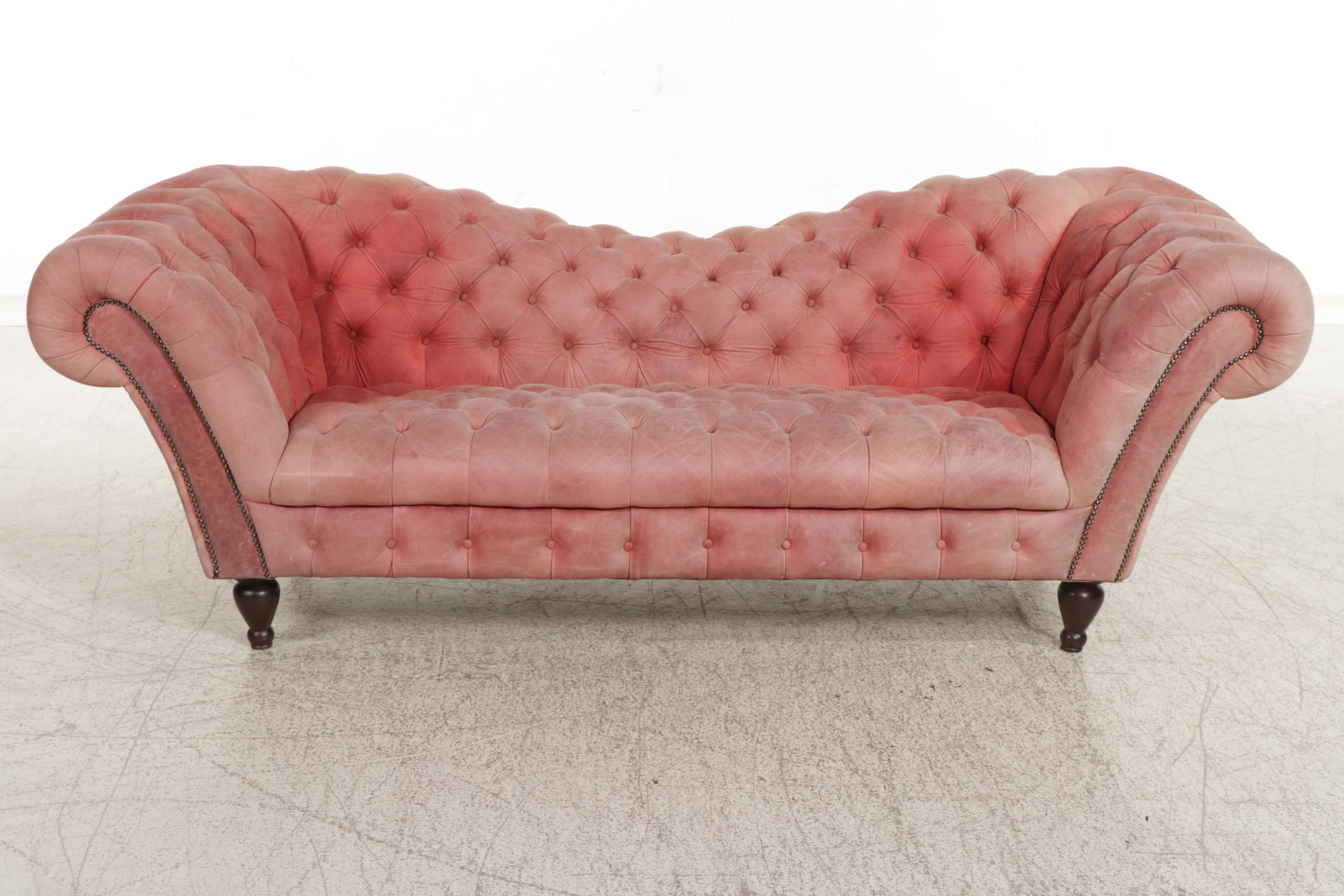 Red Leather Chesterfield Sofa