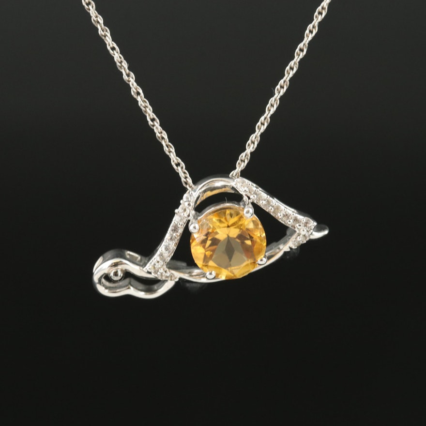 Sterling Citrine and Sapphire Turtle Pendant Necklace