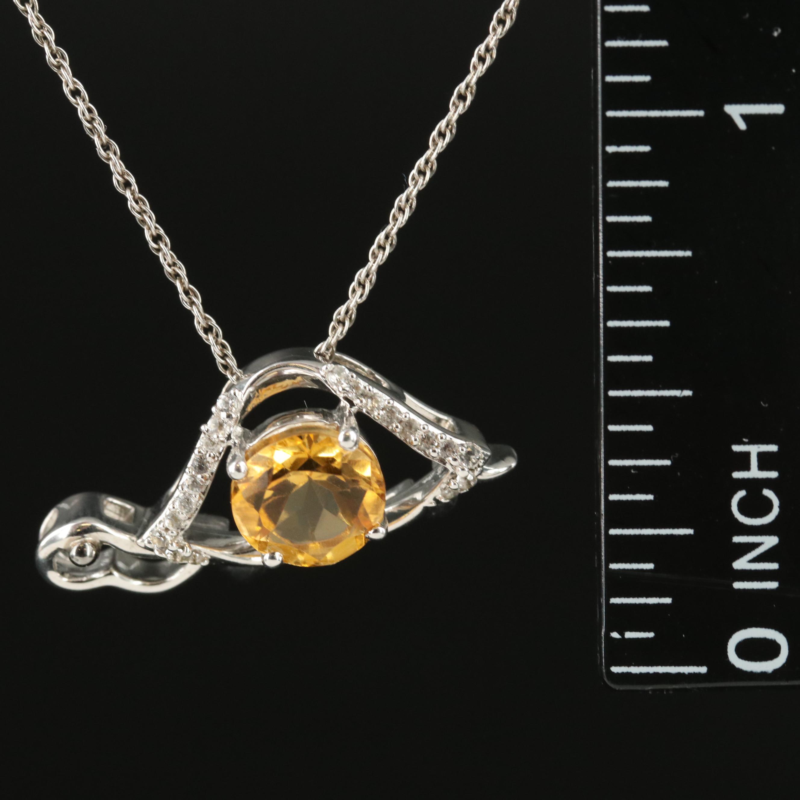 Sterling Citrine and Sapphire Turtle Pendant Necklace