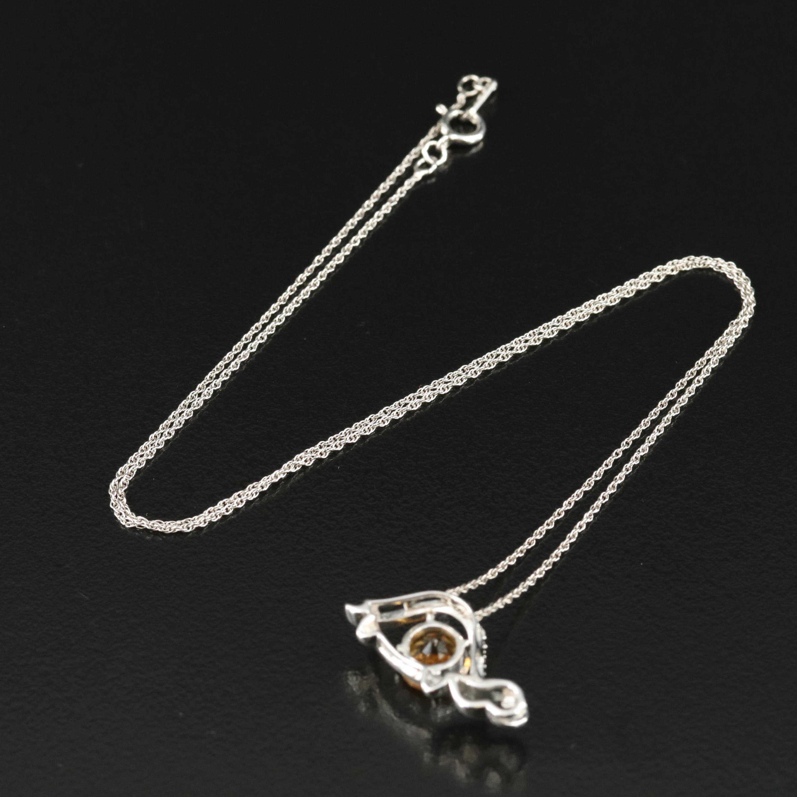 Sterling Citrine and Sapphire Turtle Pendant Necklace