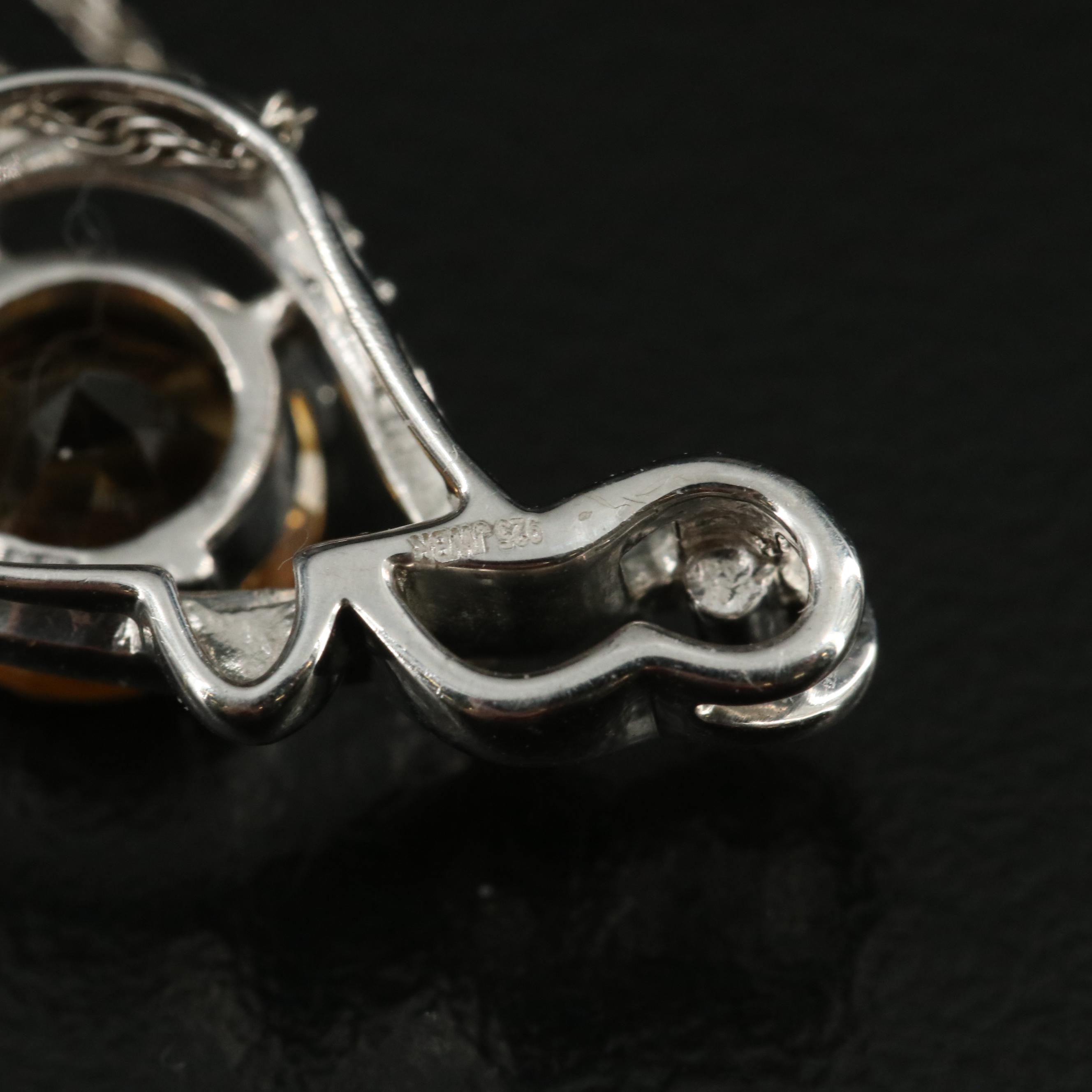 Sterling Citrine and Sapphire Turtle Pendant Necklace