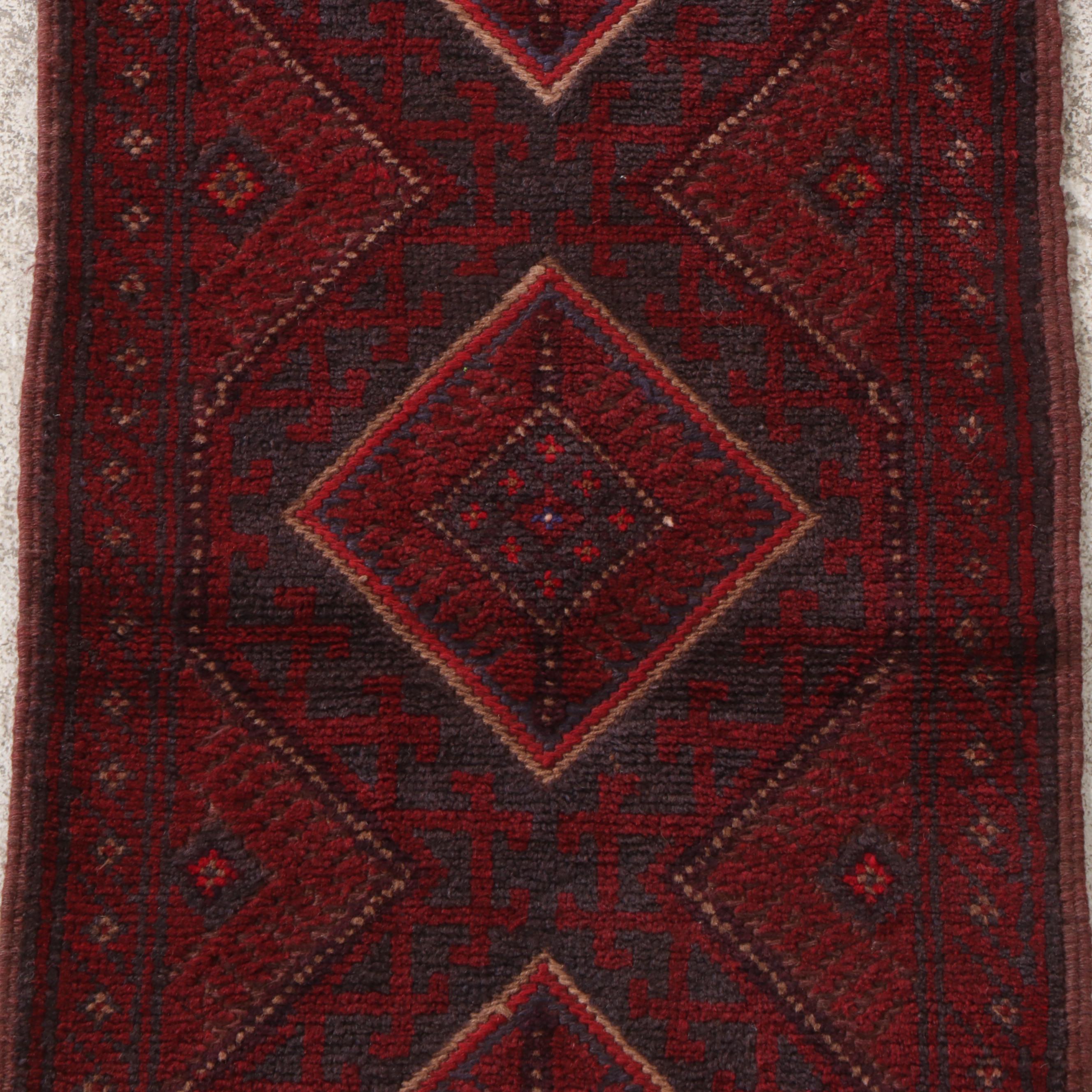 2' x 9' Mixed-Technique Hand-Knotted Afghan Baluch Carpet Runner