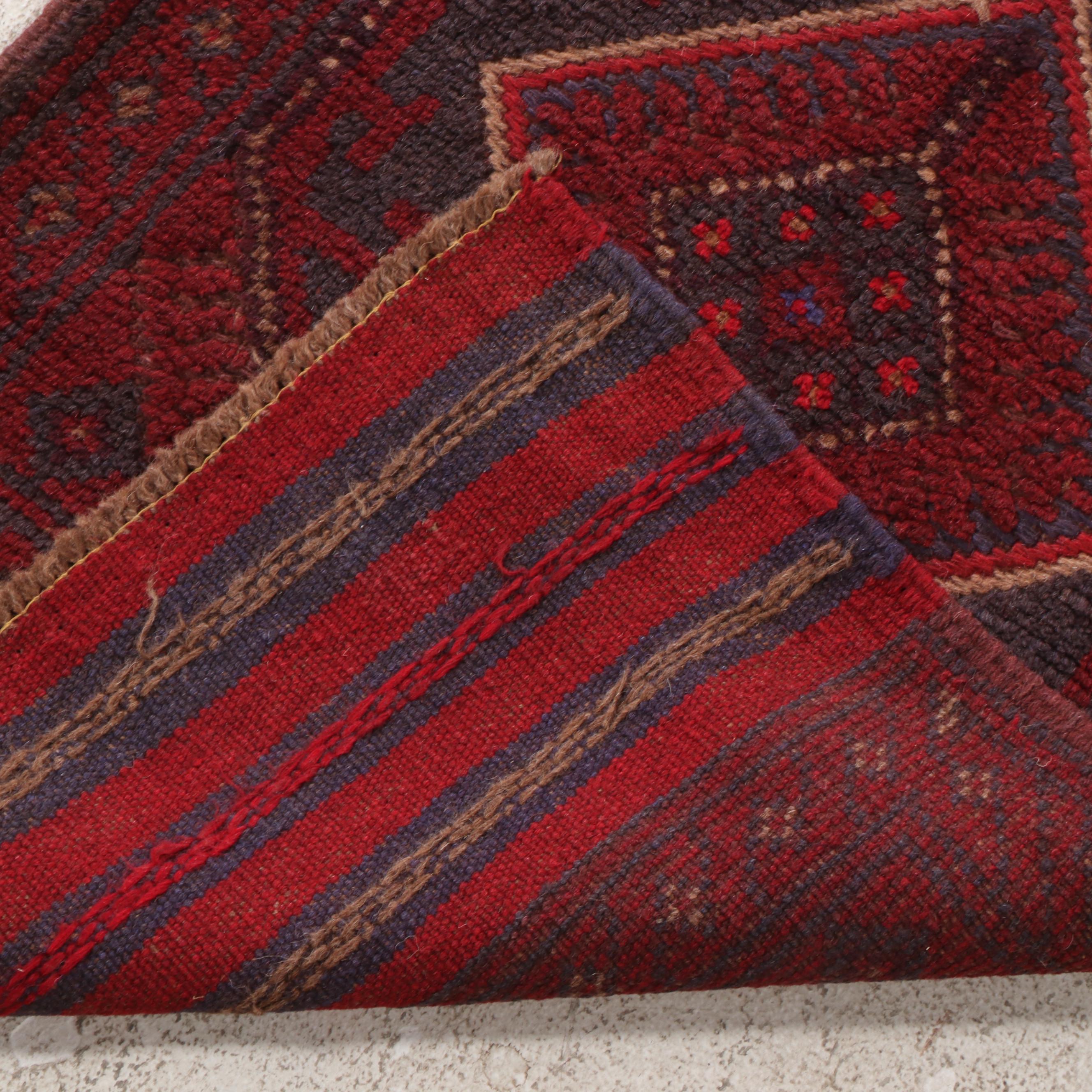 2' x 9' Mixed-Technique Hand-Knotted Afghan Baluch Carpet Runner