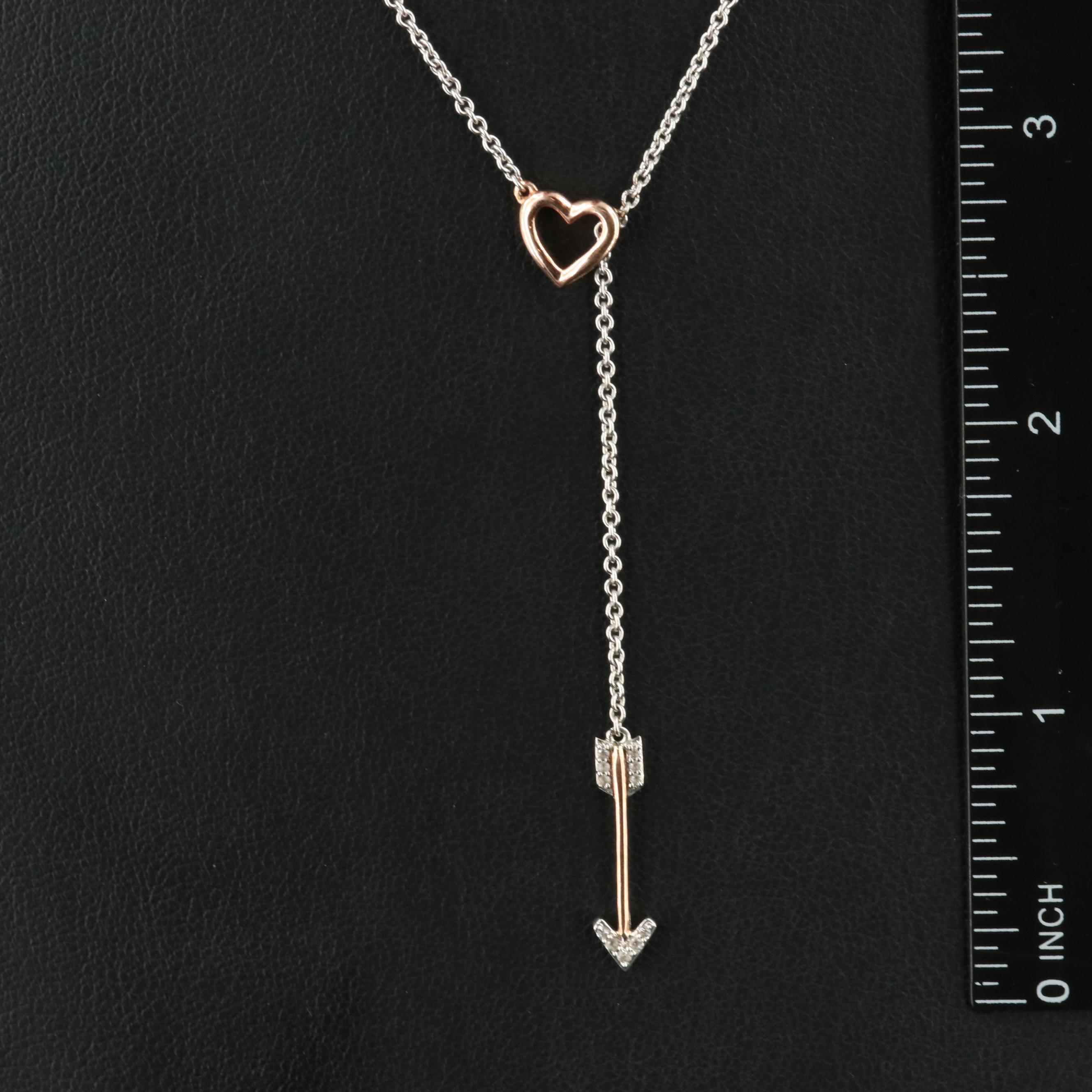 Sterling Sapphire Arrow and Heart Layer Necklace with 10K Rose Gold Accent
