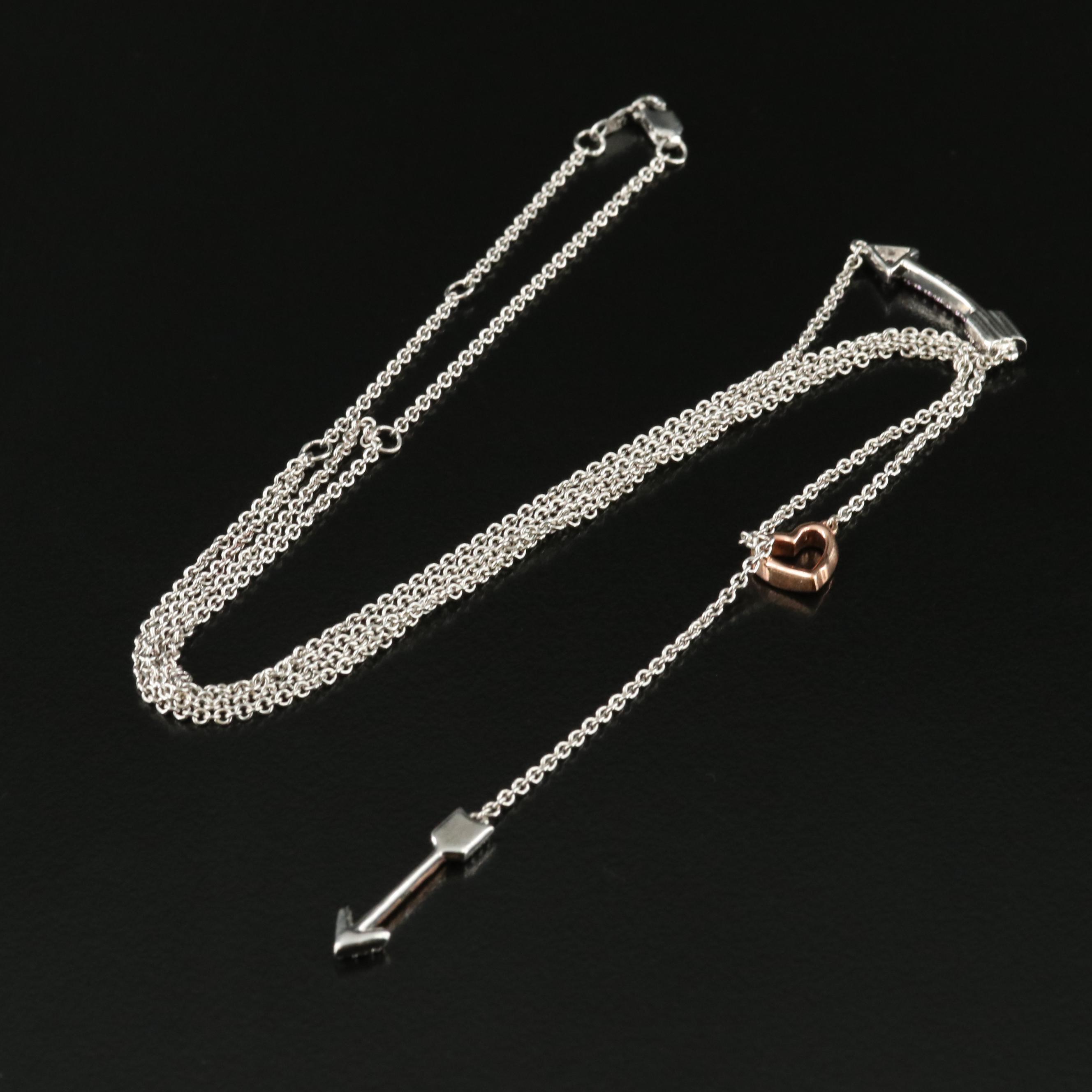 Sterling Sapphire Arrow and Heart Layer Necklace with 10K Rose Gold Accent