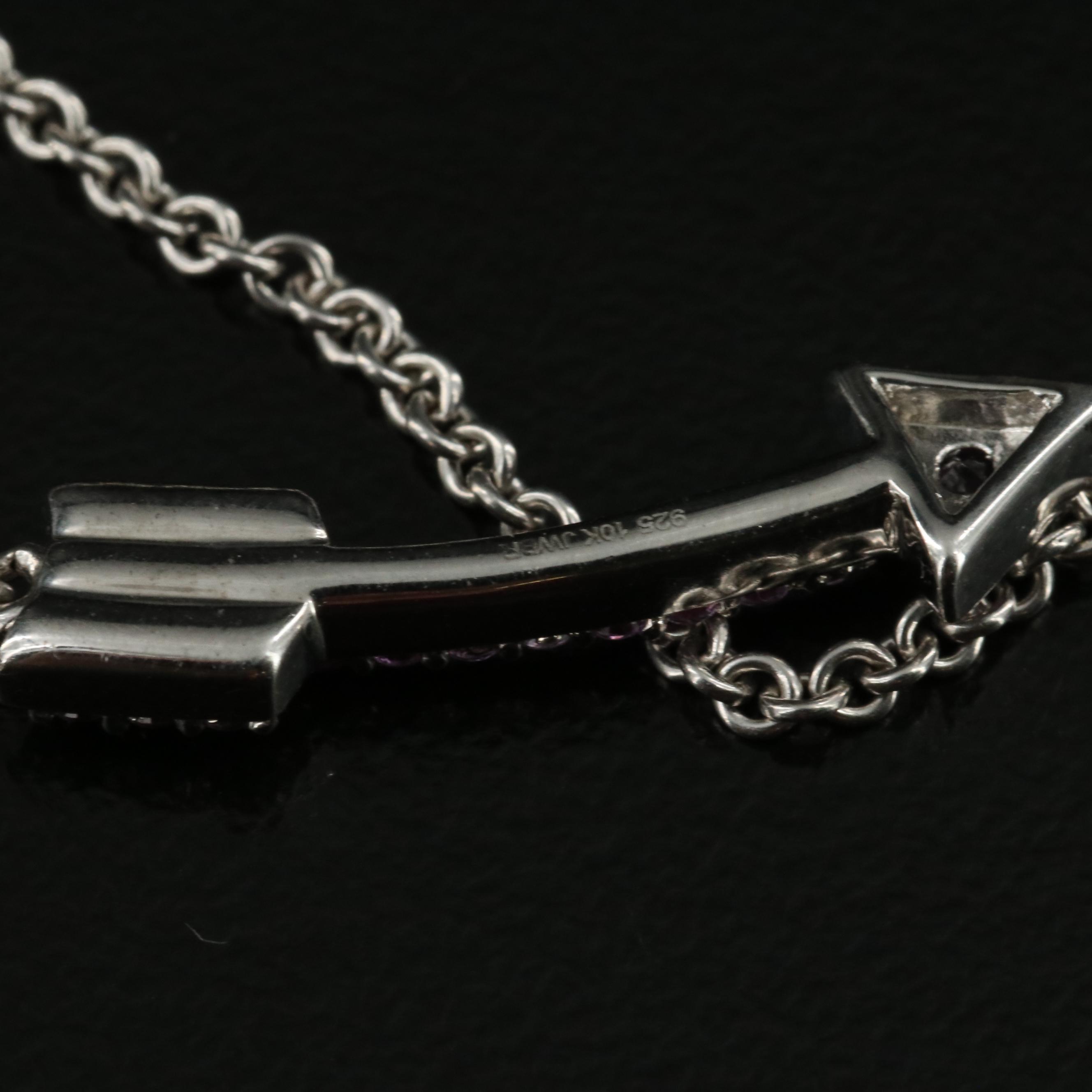 Sterling Sapphire Arrow and Heart Layer Necklace with 10K Rose Gold Accent