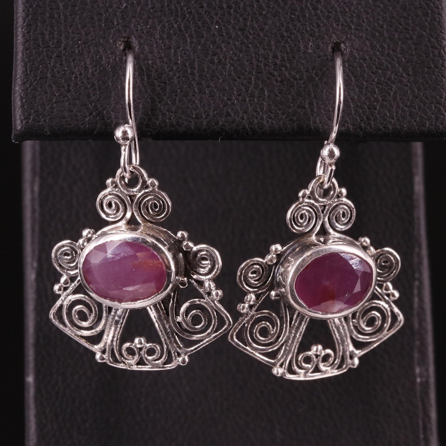 Sterling Ruby Drop Earrings