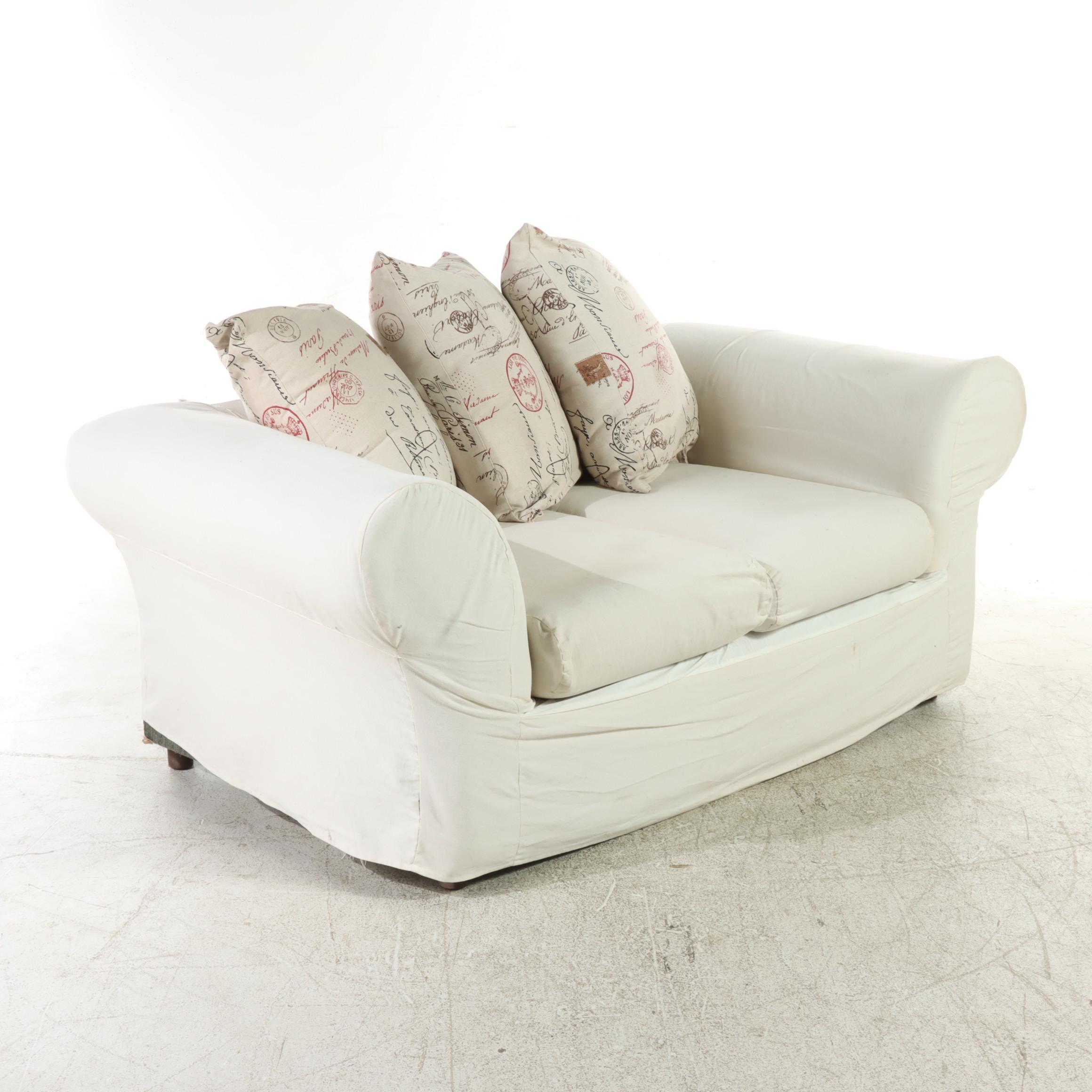 Golden Chair Slipcovered Loveseat Sofa with Back Pillows