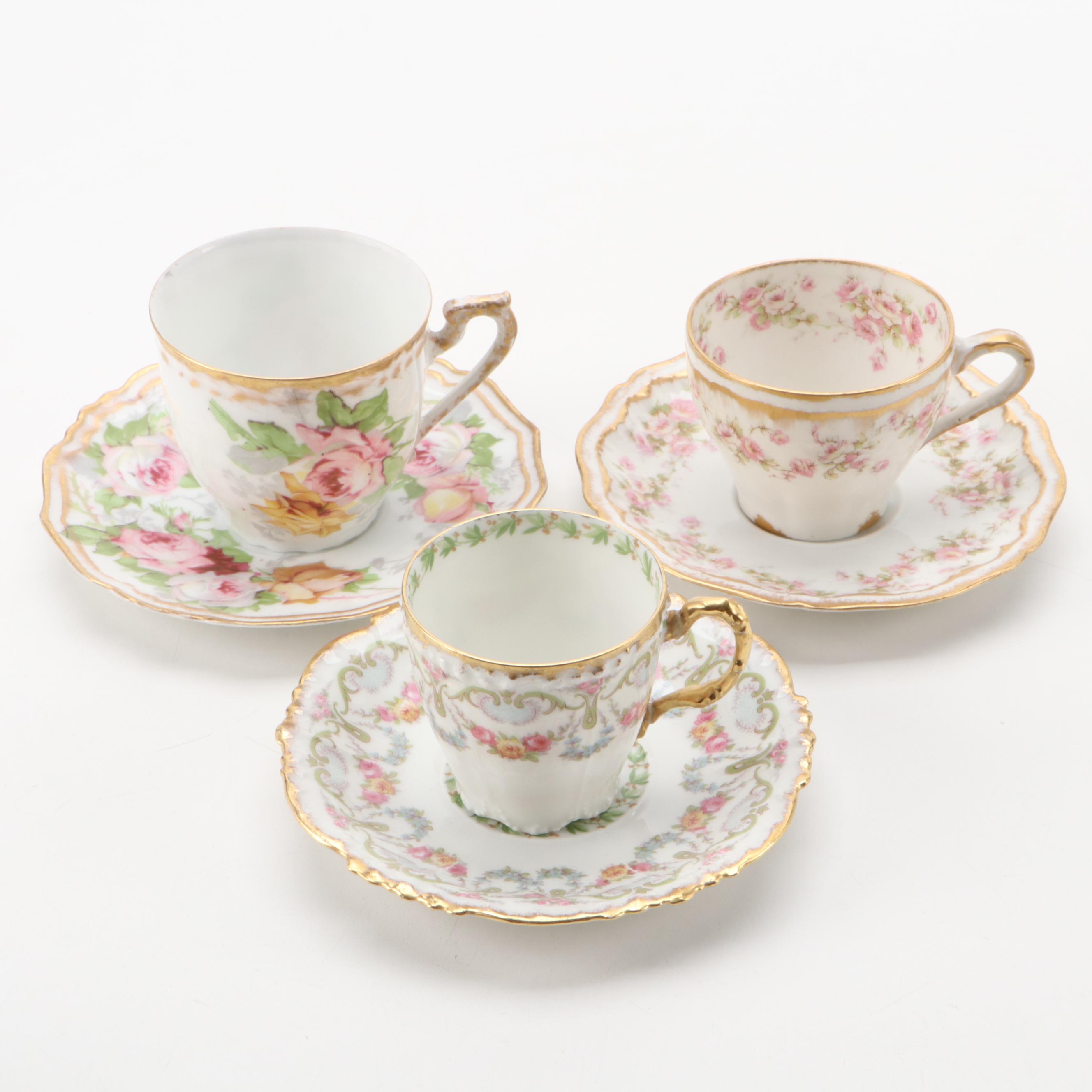 Rigo & Co. Cobalt and Lace Porcelain Demitasse with Other Tea and Demitasse Cups