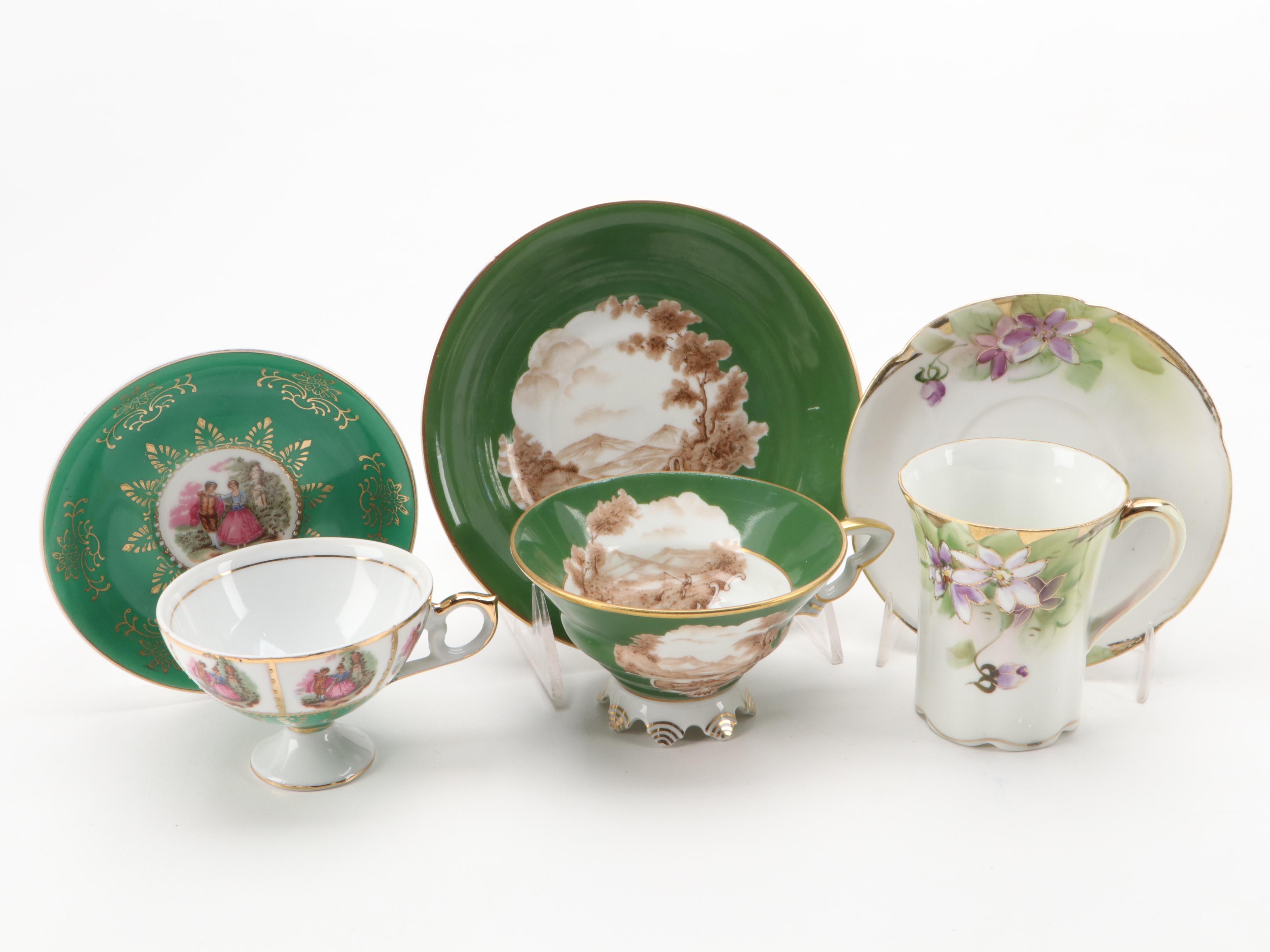 Rigo & Co. Cobalt and Lace Porcelain Demitasse with Other Tea and Demitasse Cups