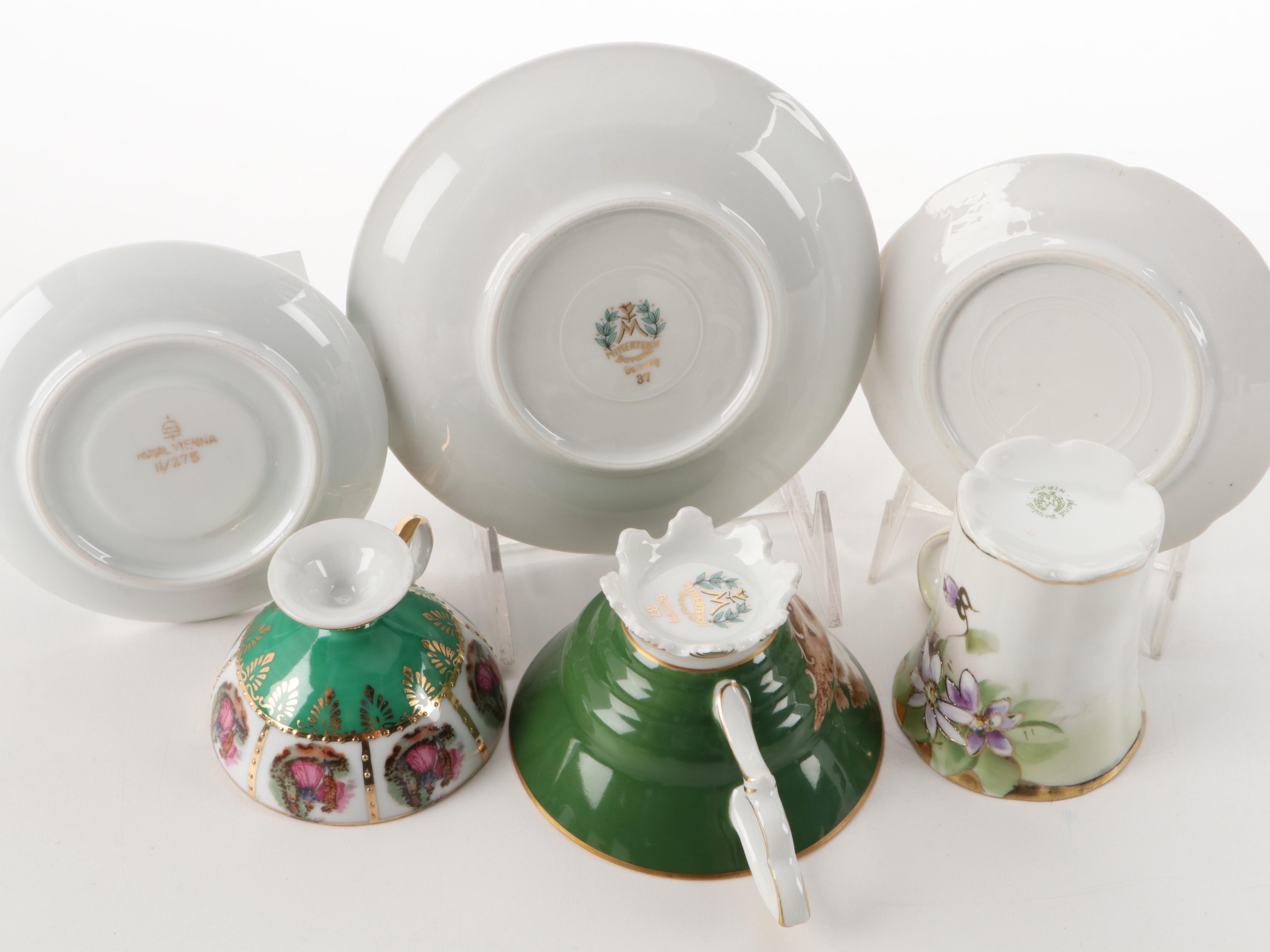 Rigo & Co. Cobalt and Lace Porcelain Demitasse with Other Tea and Demitasse Cups