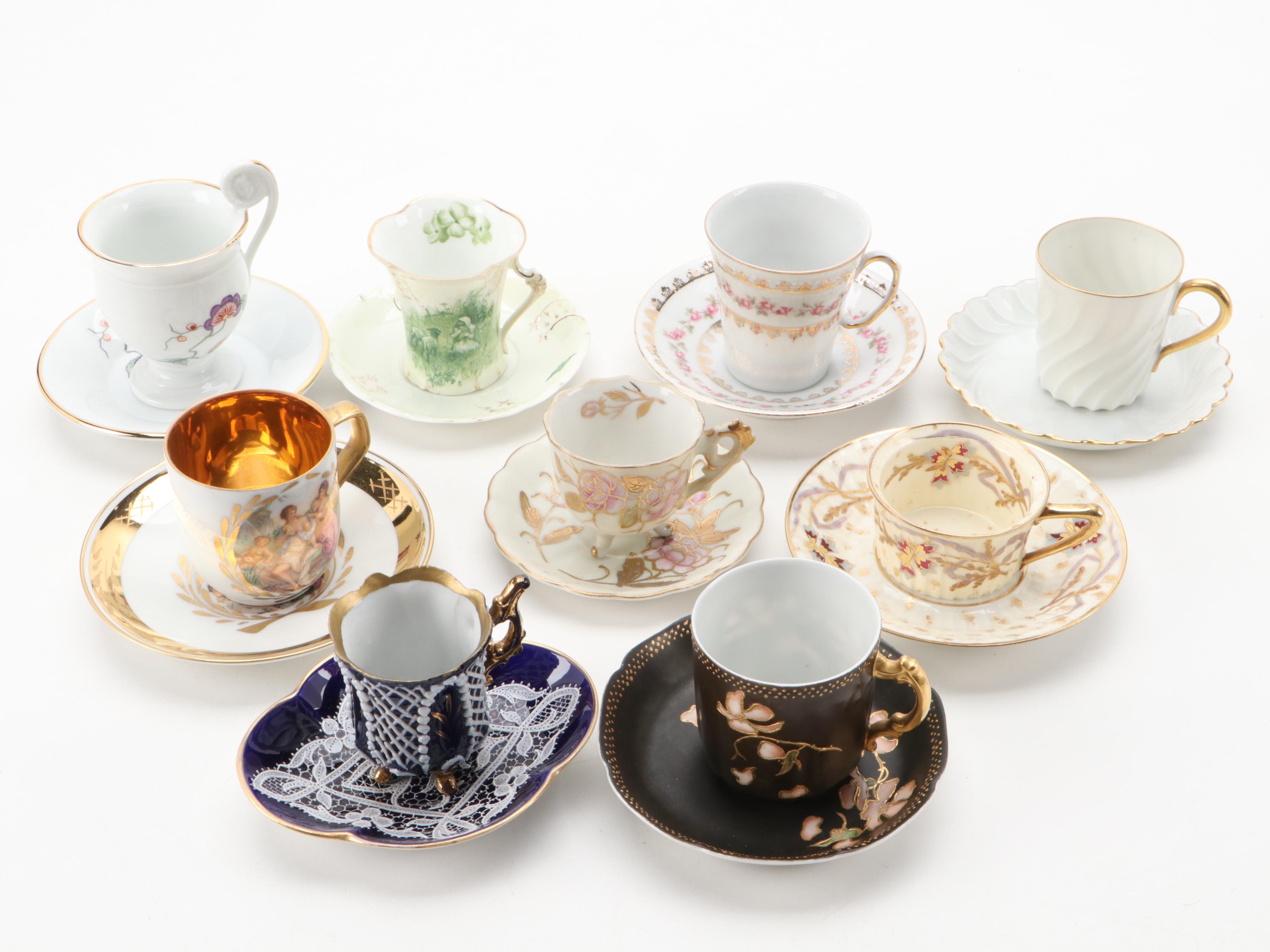 Rigo & Co. Cobalt and Lace Porcelain Demitasse with Other Tea and Demitasse Cups