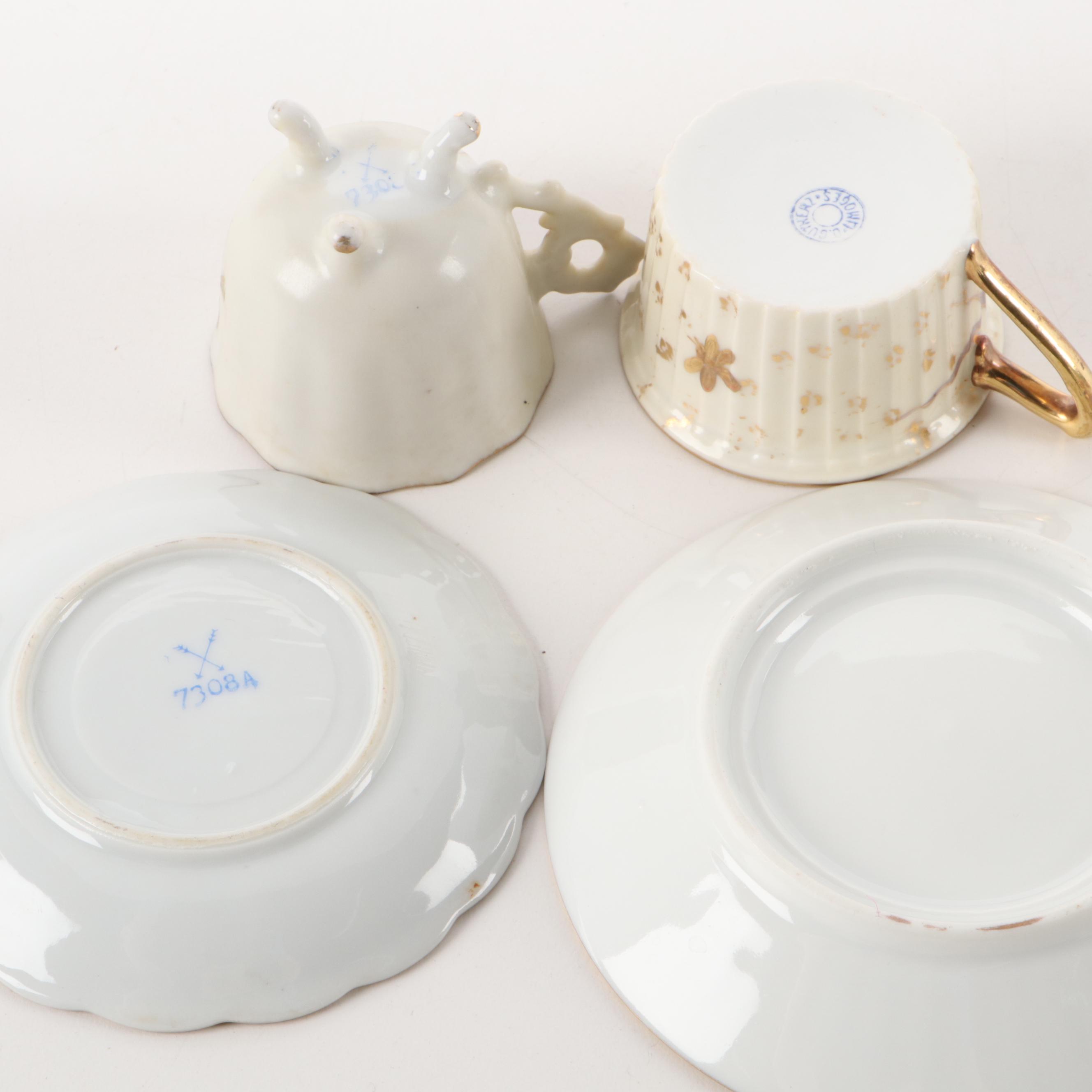 Rigo & Co. Cobalt and Lace Porcelain Demitasse with Other Tea and Demitasse Cups
