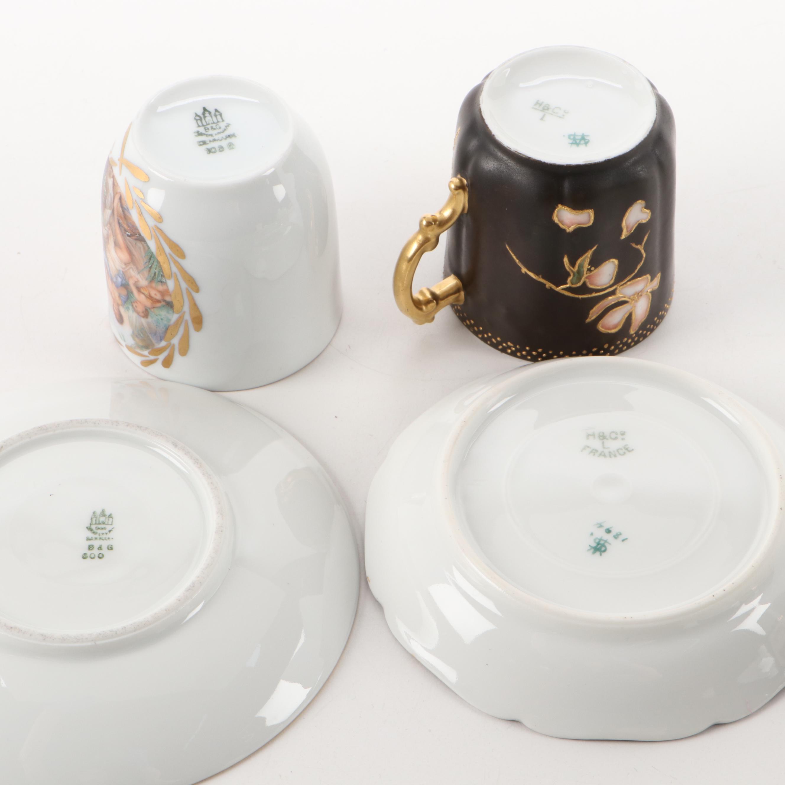 Rigo & Co. Cobalt and Lace Porcelain Demitasse with Other Tea and Demitasse Cups