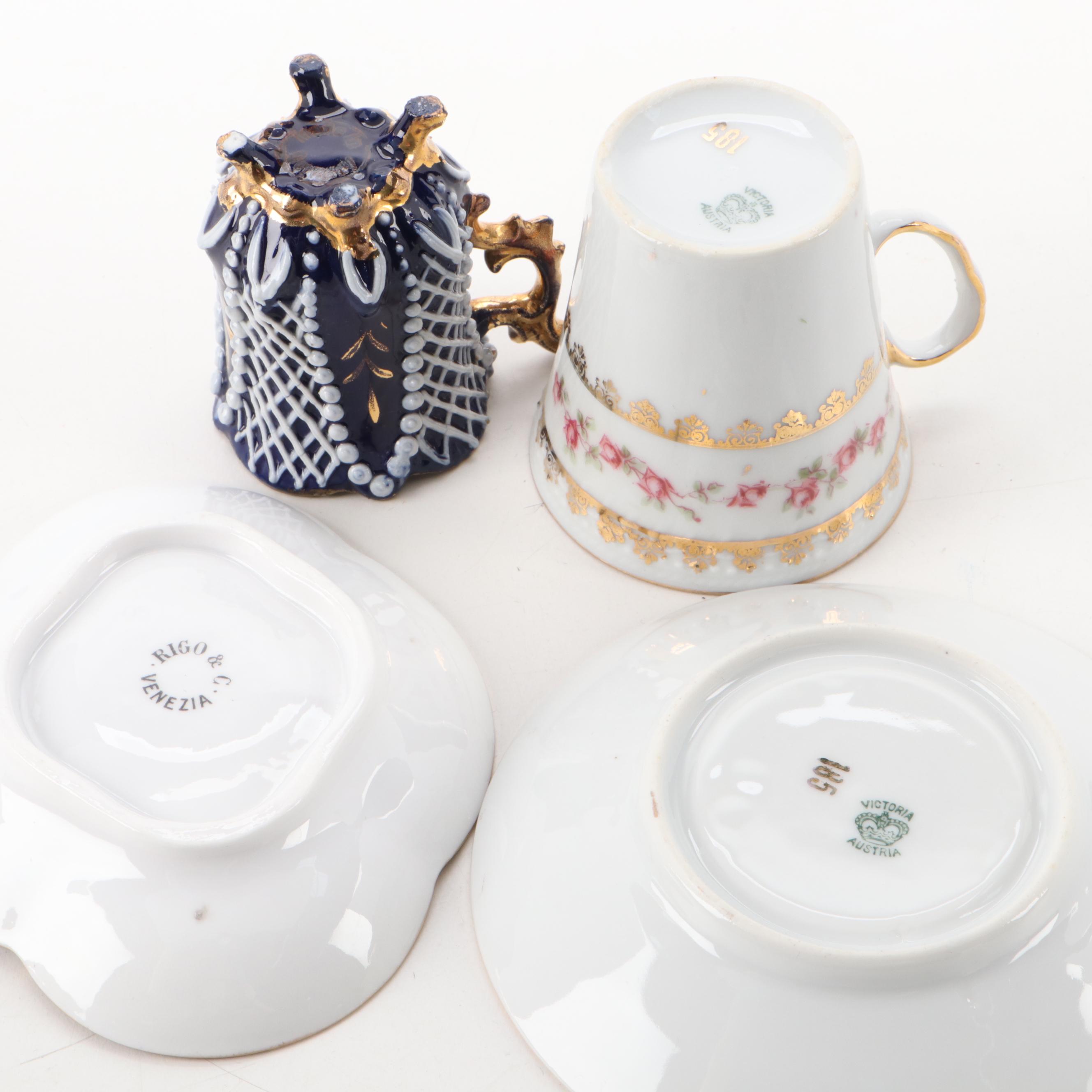 Rigo & Co. Cobalt and Lace Porcelain Demitasse with Other Tea and Demitasse Cups