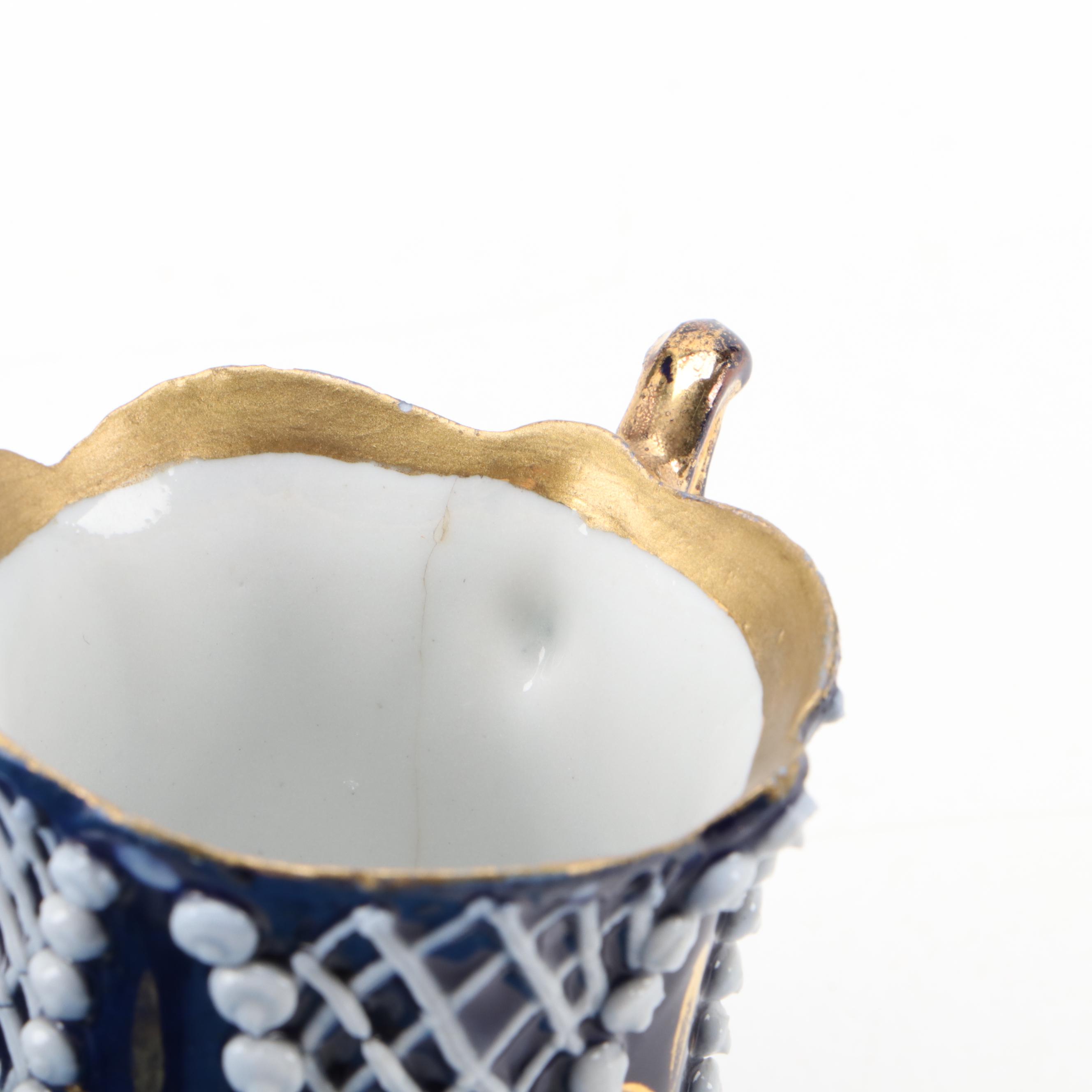 Rigo & Co. Cobalt and Lace Porcelain Demitasse with Other Tea and Demitasse Cups