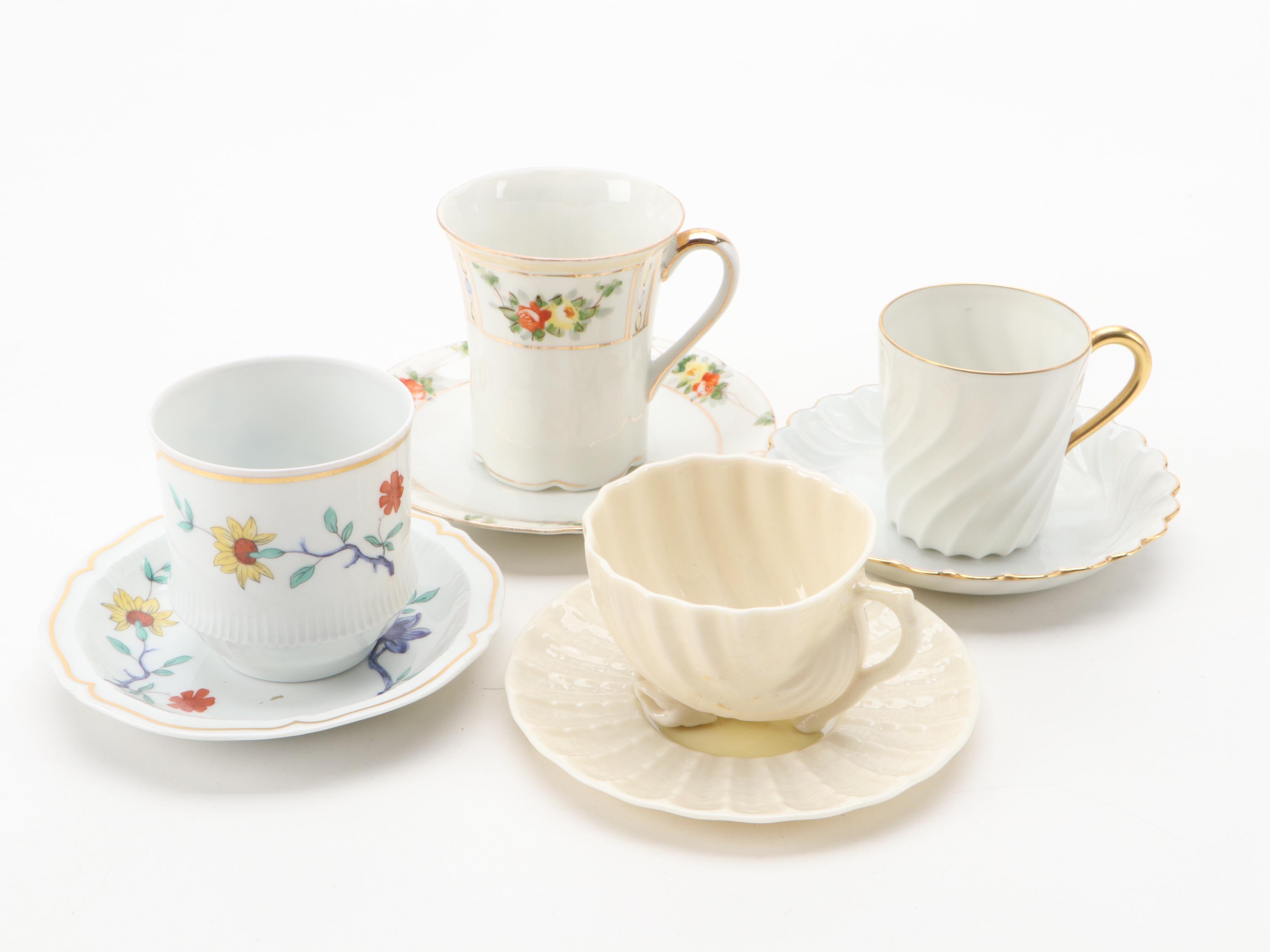 Rigo & Co. Cobalt and Lace Porcelain Demitasse with Other Tea and Demitasse Cups