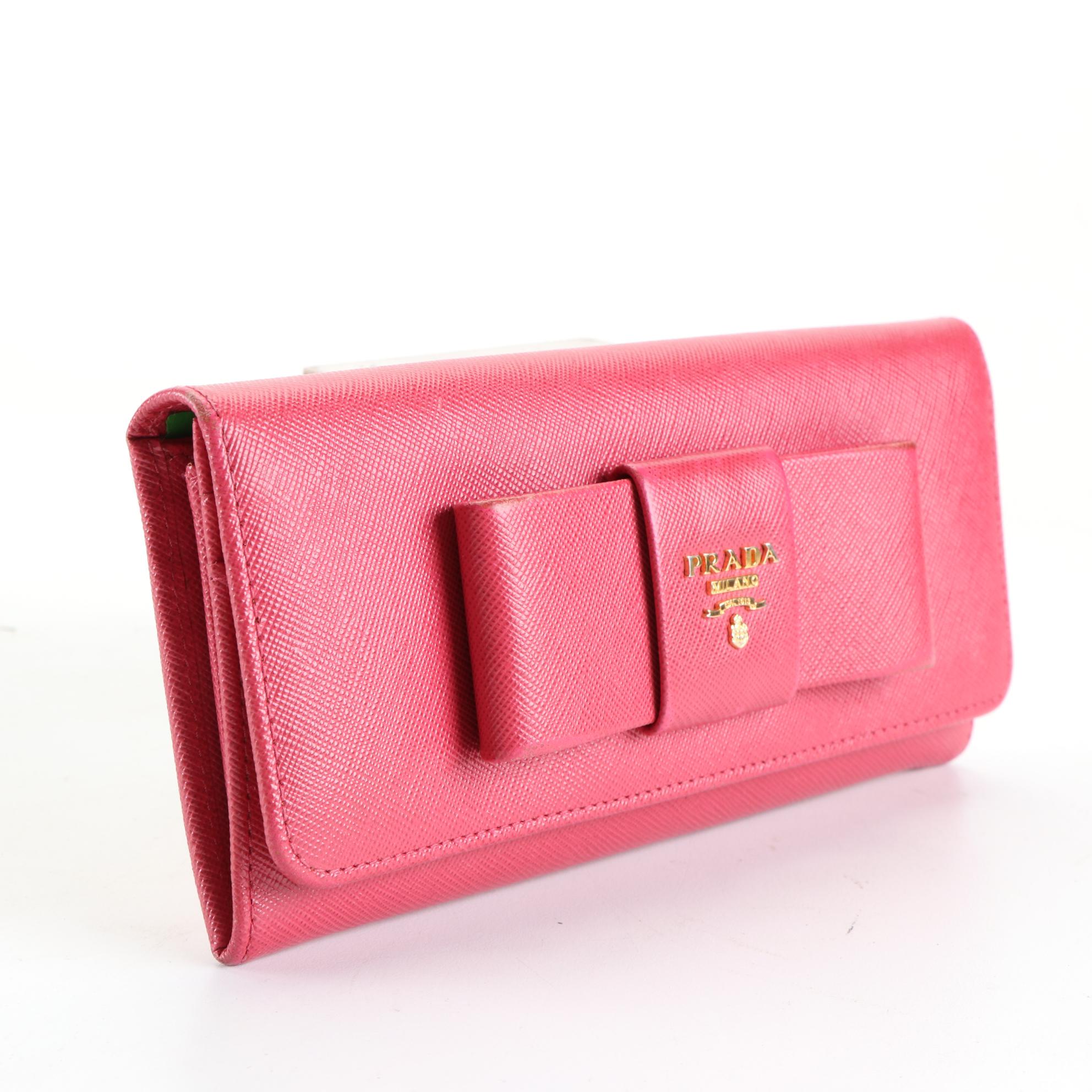 Prada Bow Wallet in Peonia Saffiano Leather