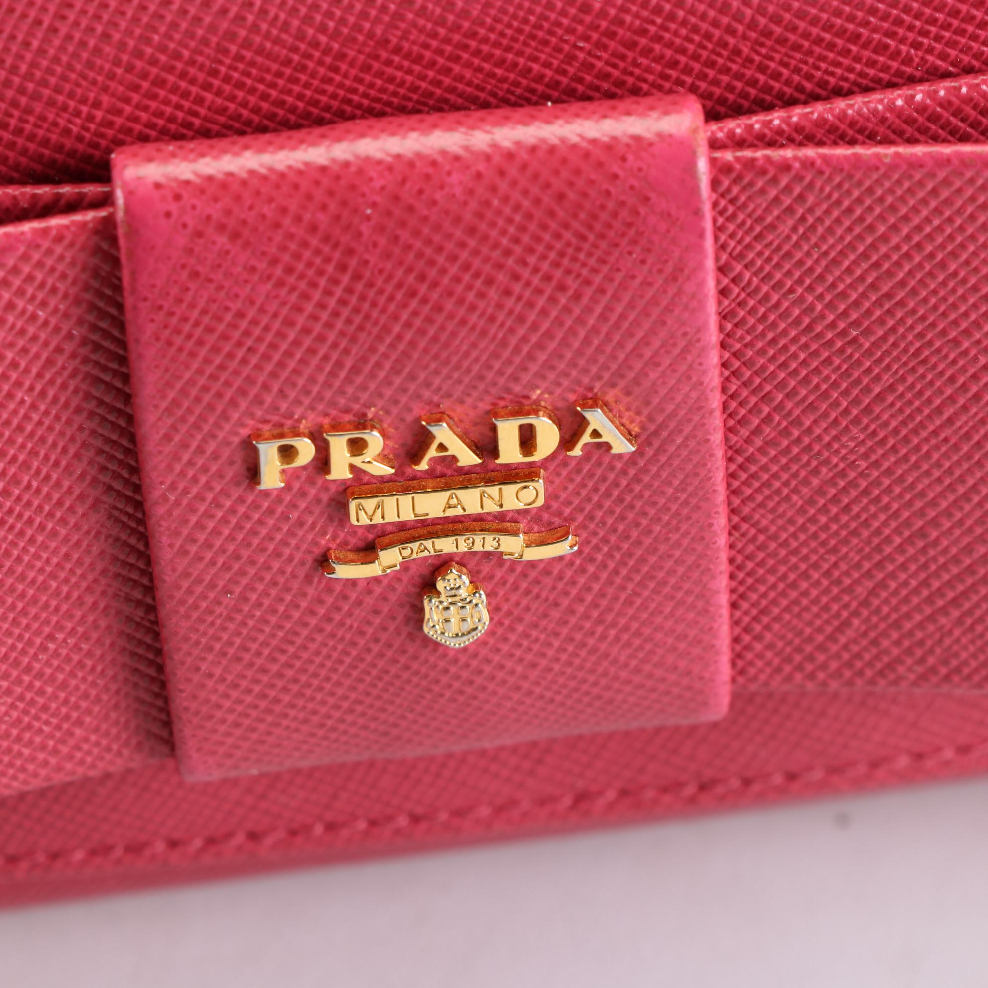 Prada Bow Wallet in Peonia Saffiano Leather