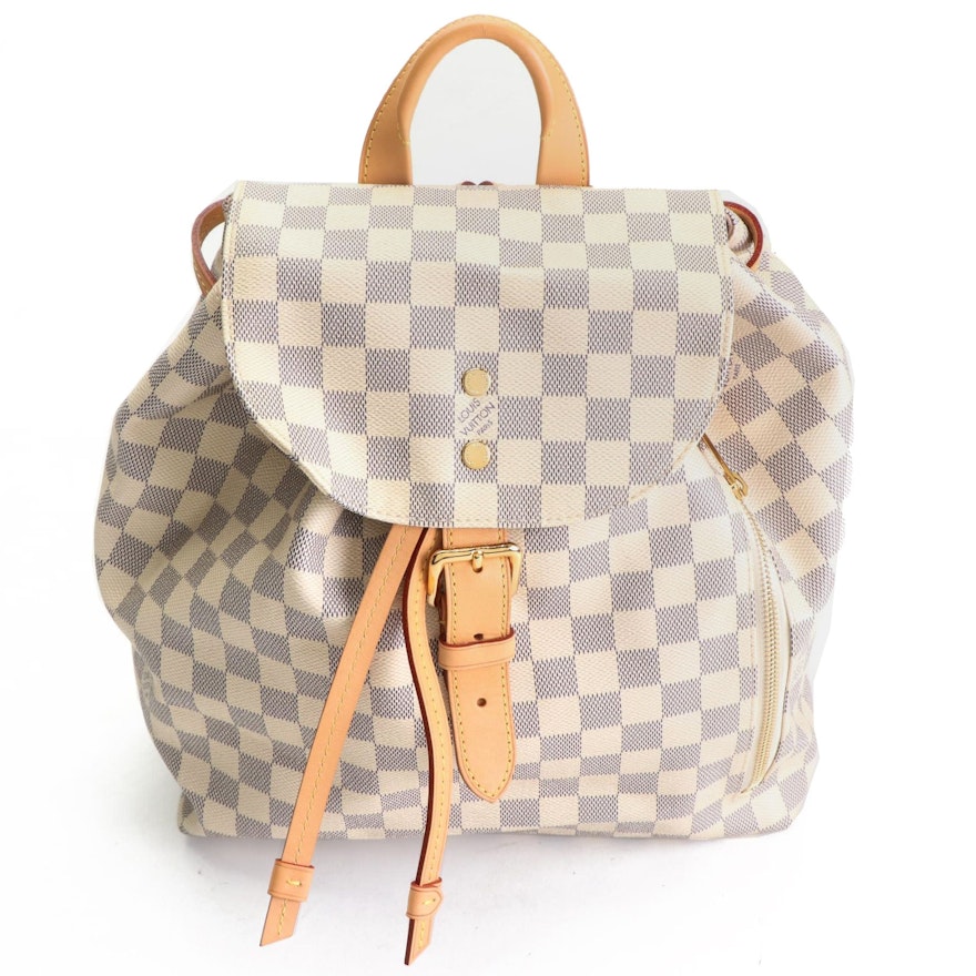 Louis Vuitton Sperone Backpack in Damier Azur Canvas with Vachetta Leather