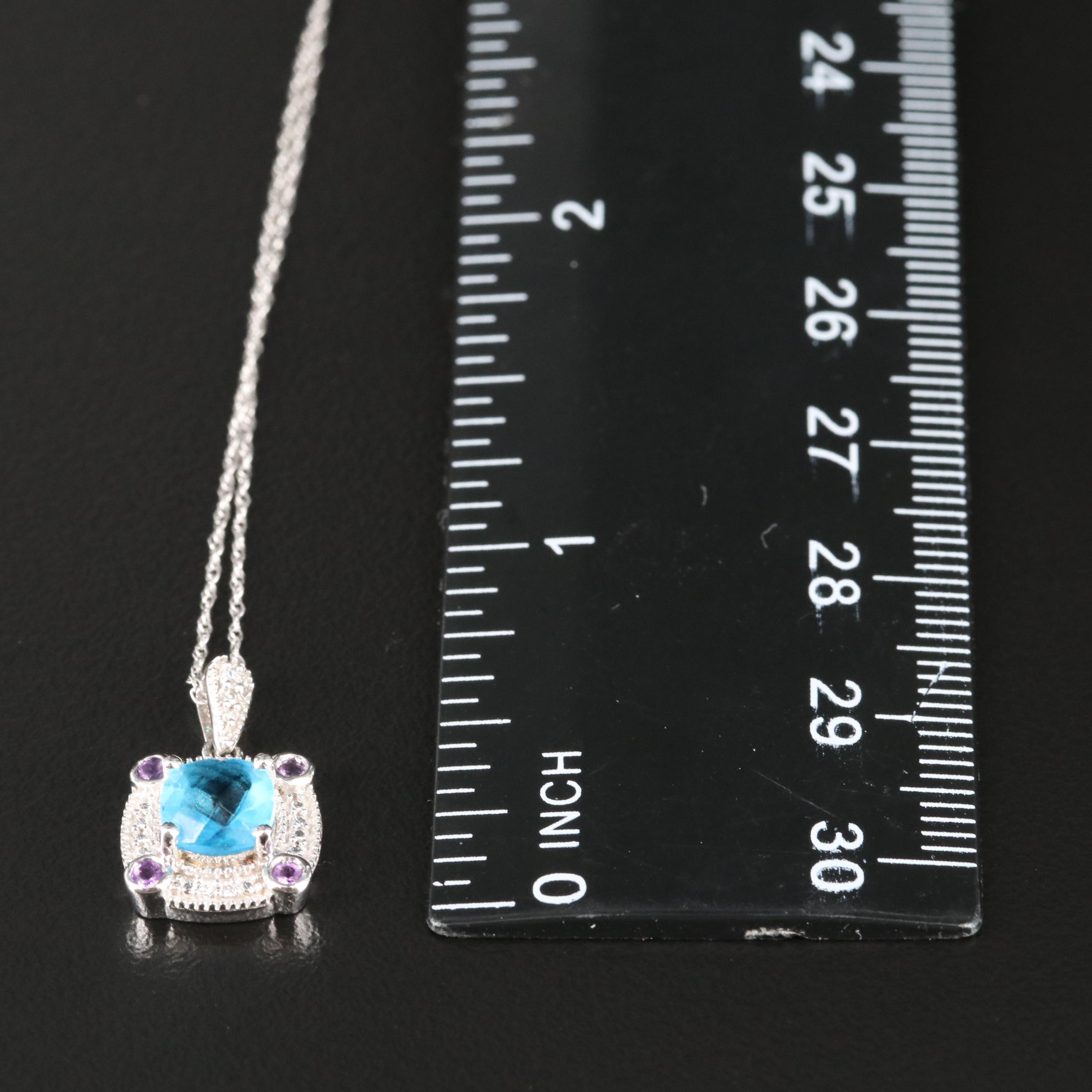 Sterling Glass, Amethyst and Cubic Zirconia Pendant Necklace