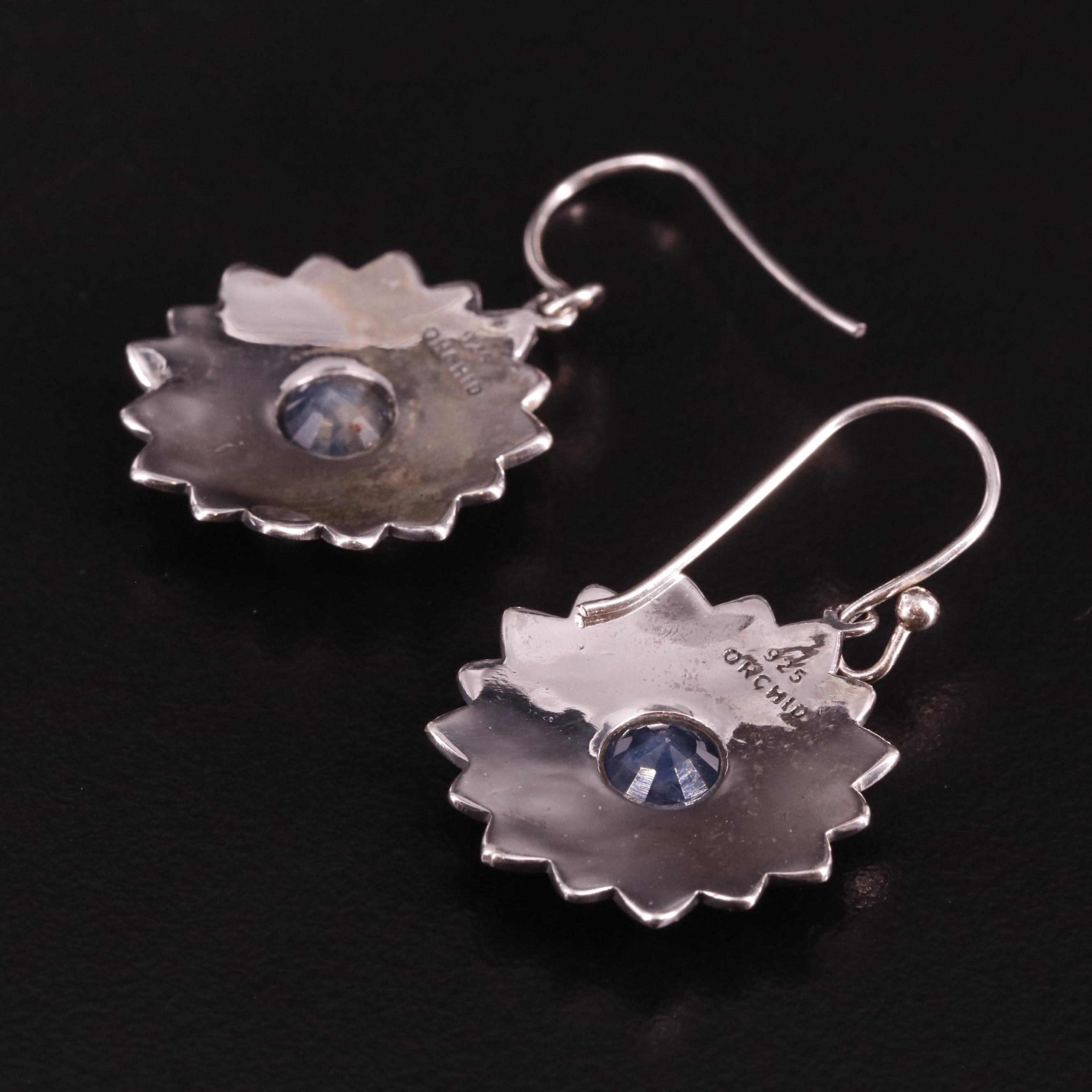 Sterling Sapphire Drop Flower Earrings
