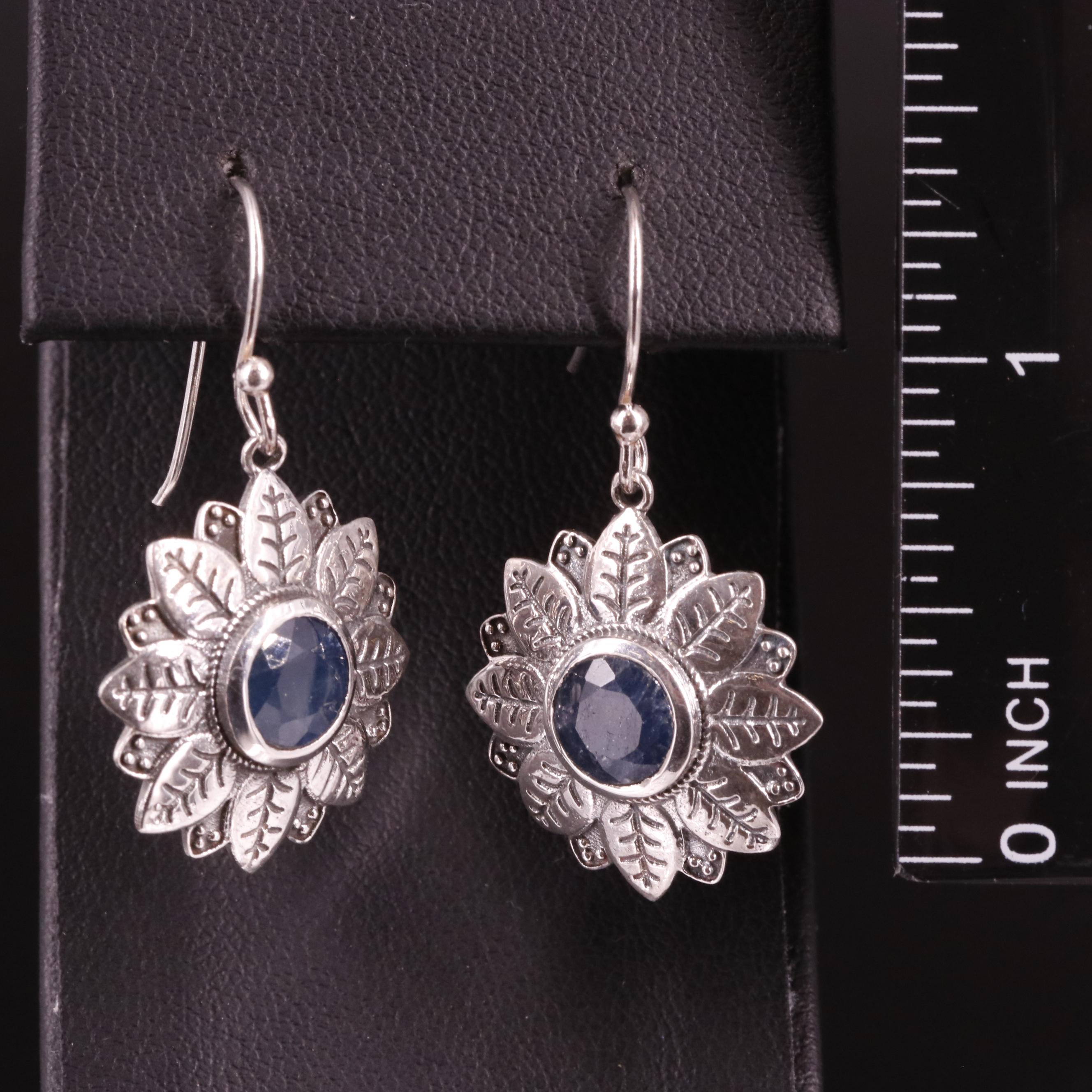 Sterling Sapphire Drop Flower Earrings