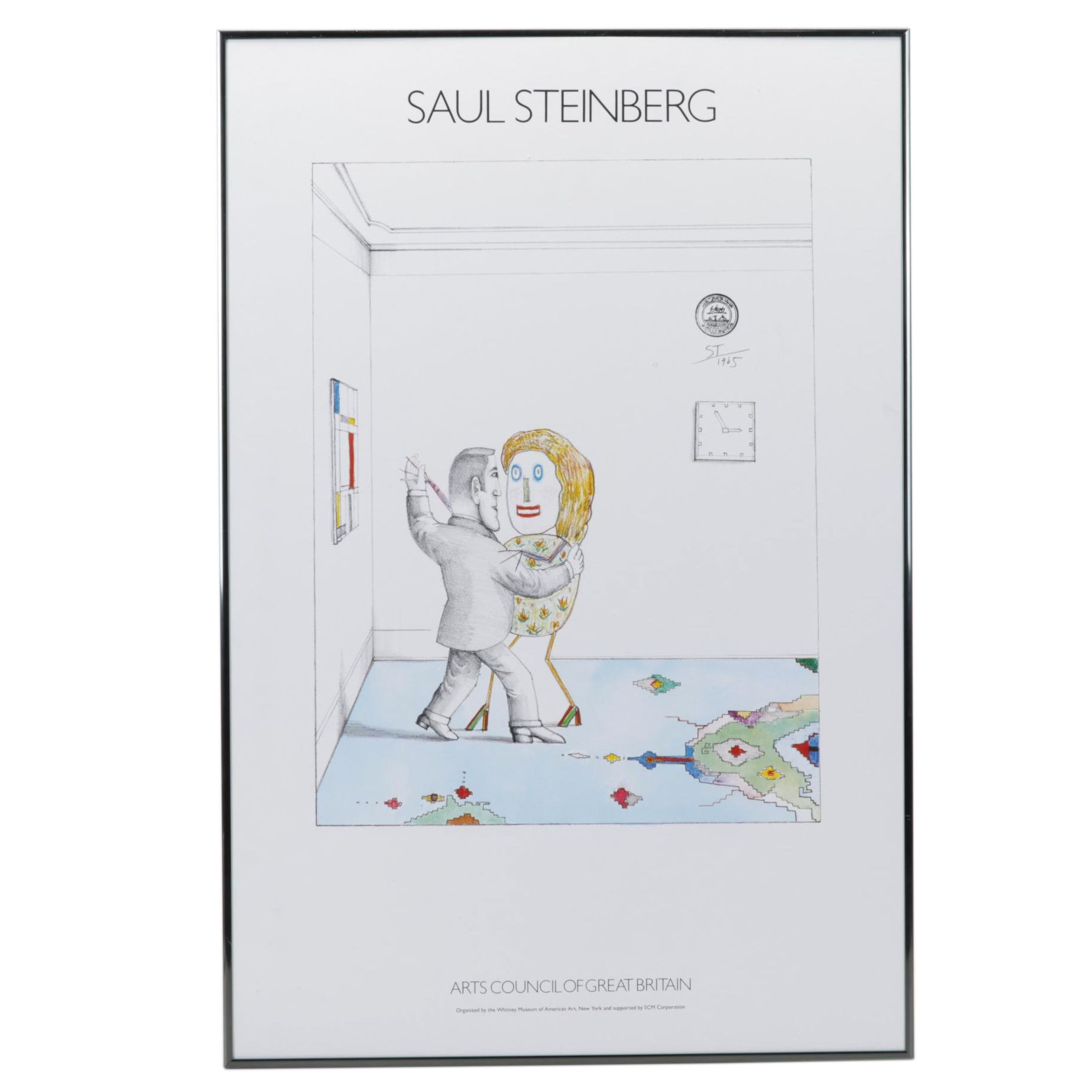 Offset Lithograph Afer Saul Steinberg "Dancing Couple," Circa 1980