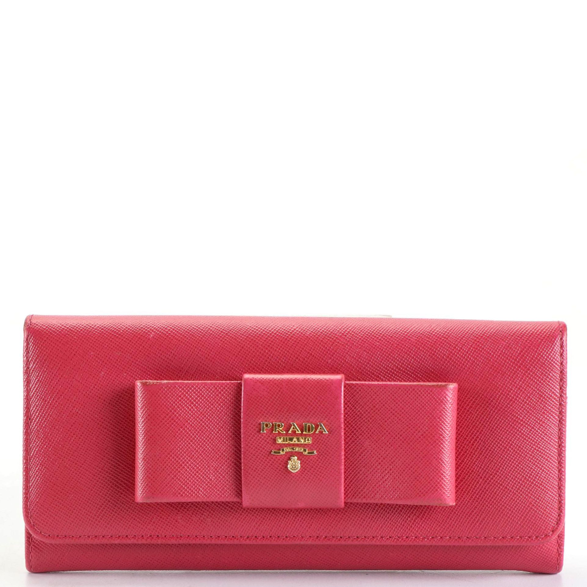 Prada Bow Wallet in Peonia Saffiano Leather